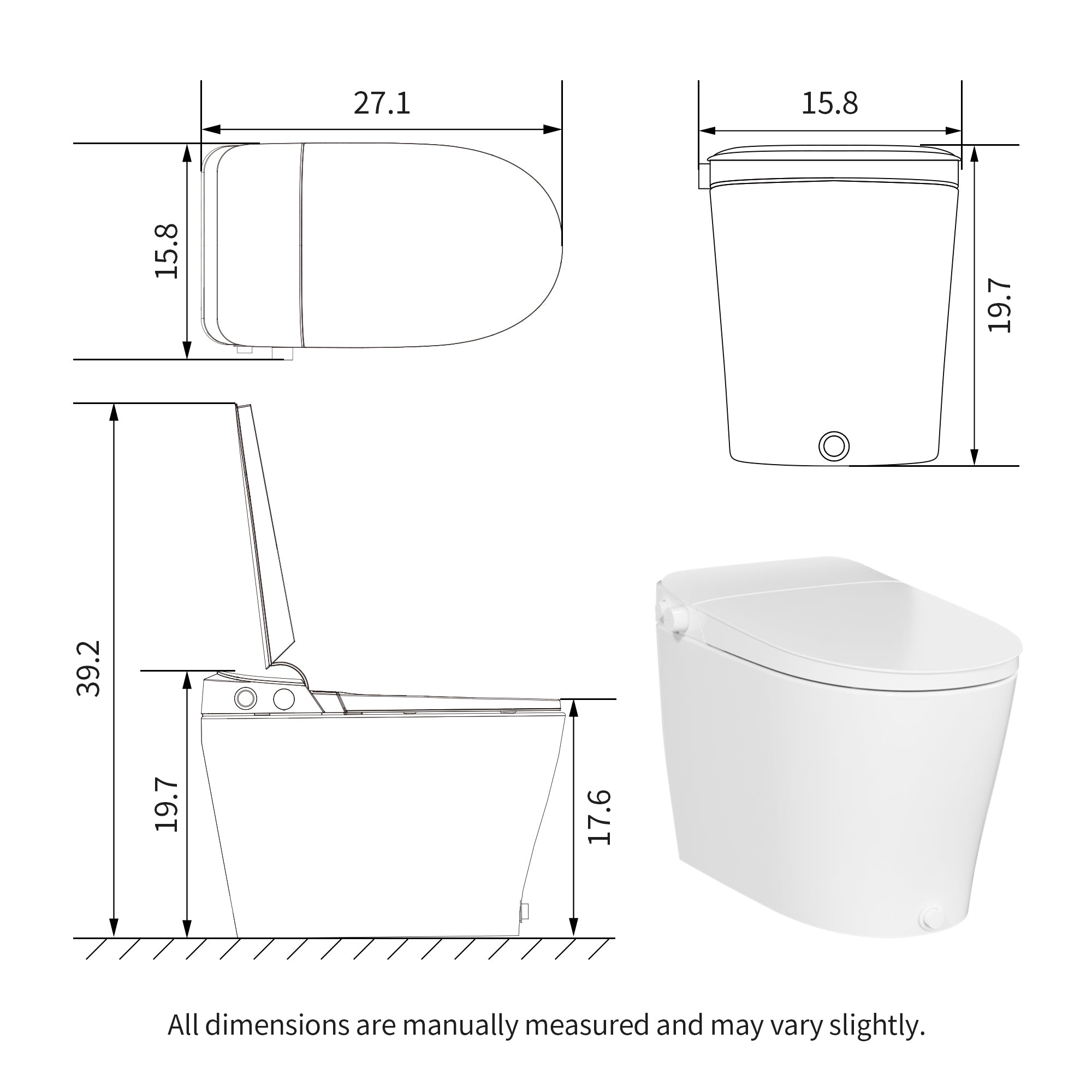 DeerValley DV-1S0453 Smart Bidet Toilet, Non-Electric Chair Height Soft Close, 1.28 GPF