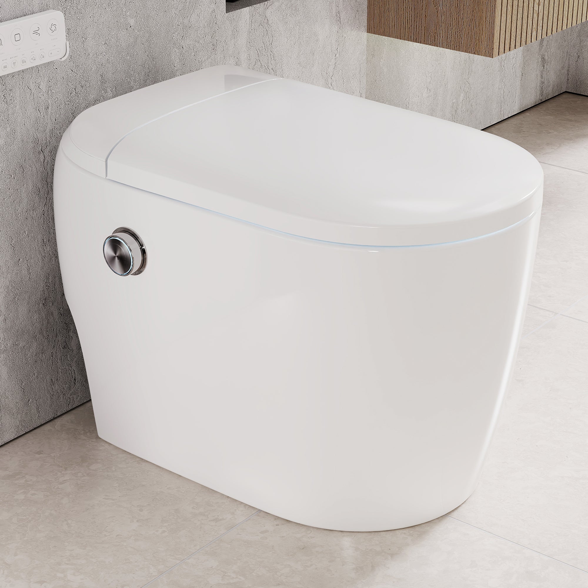 DeerValley DV-1S0381 Compact One-Piece Smart Toilet for Small Bathrooms, Dual Flush Bidet with Auto Flush, Foot Kick Flush, Heated Seat, Adjustable Water & Air Temperature, Deodorizer, Soft Night Light, and Remote Control