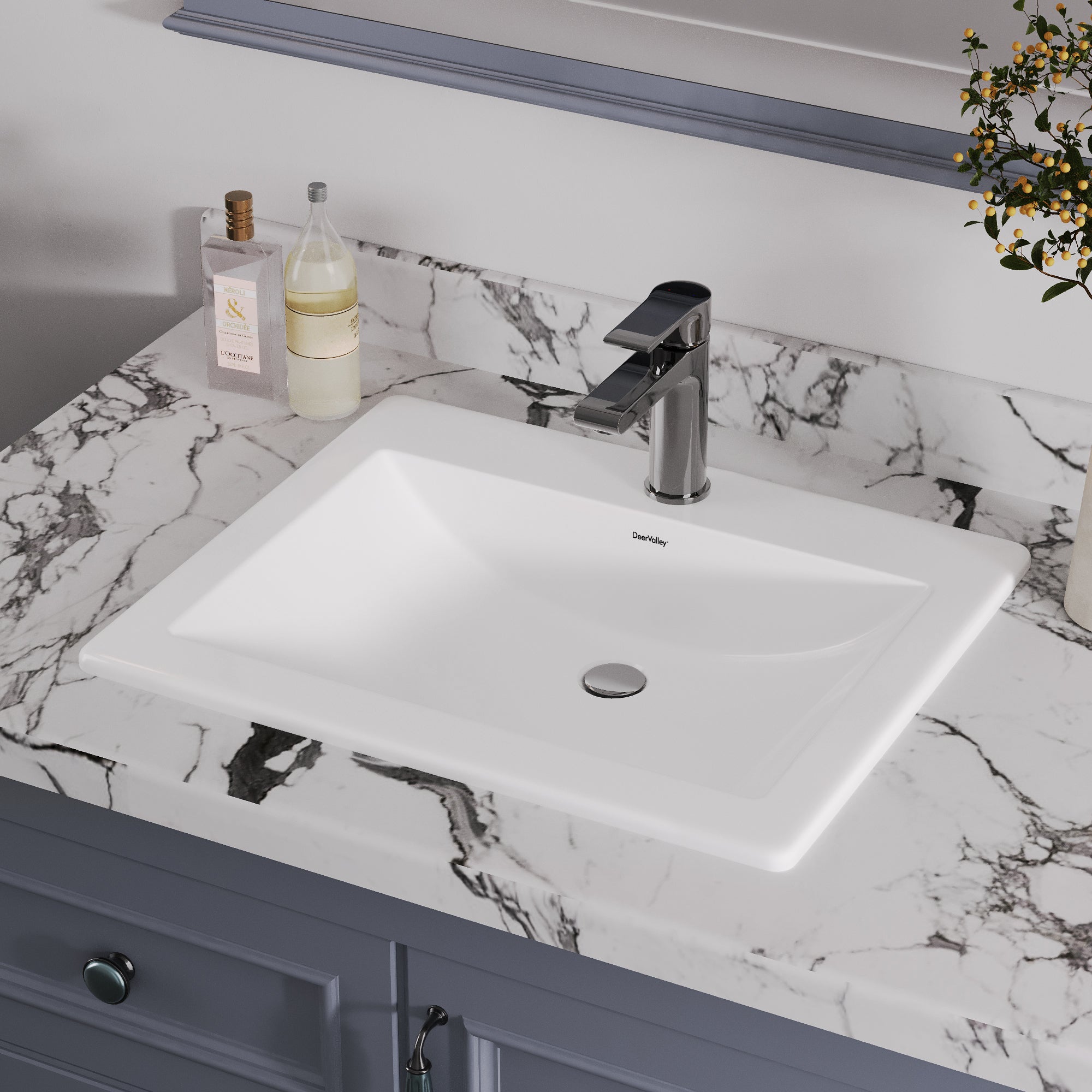 DeerValley DV-1DS0122 Drop-in Sinks Scratch Resistant Modern White 3-Hole Design
