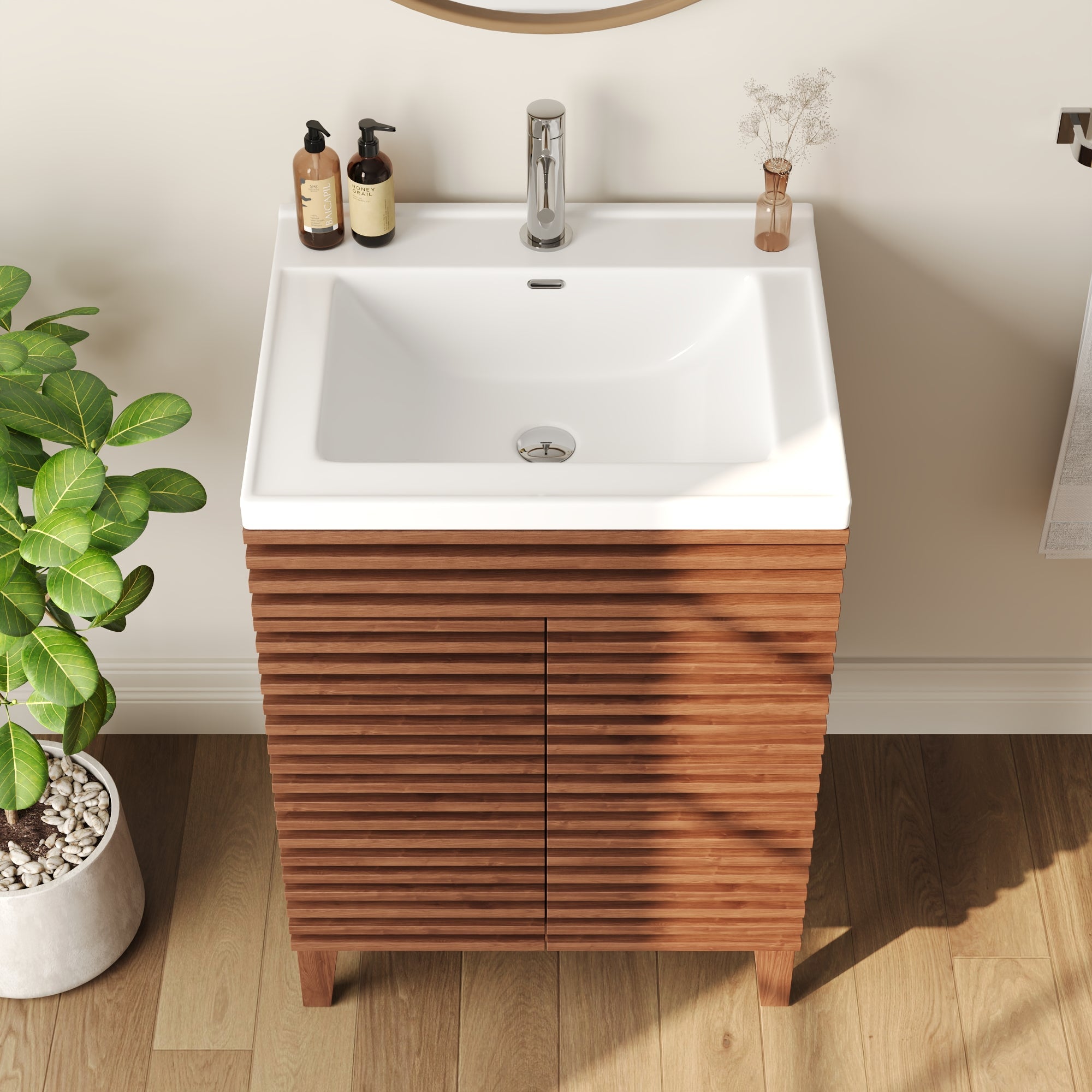 24" Rectangular Bathroom Vanity, with Ceramic Sink Top Set-up