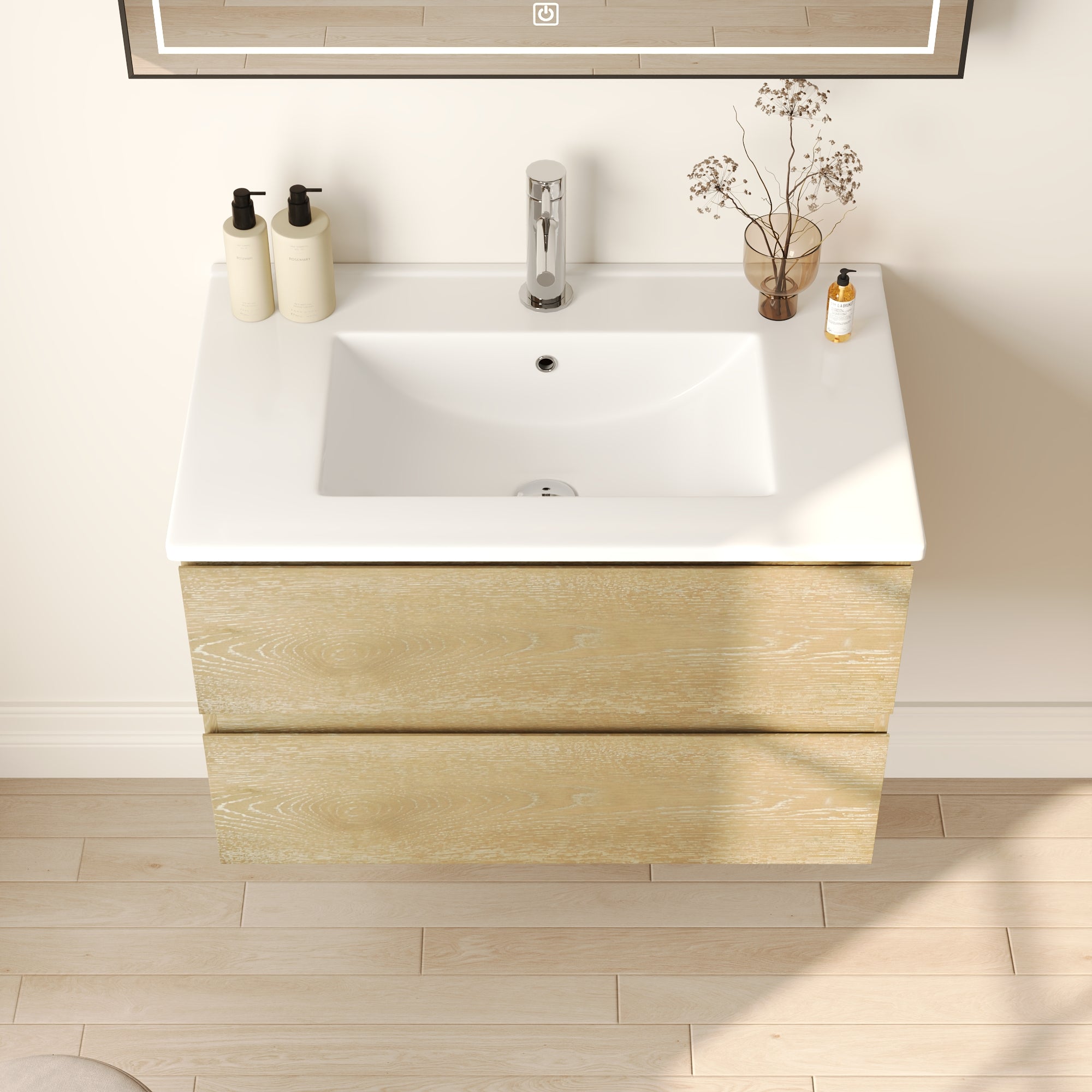 30" Rectangular Bathroom Vanity, with Ceramic Sink Wall-Mounting