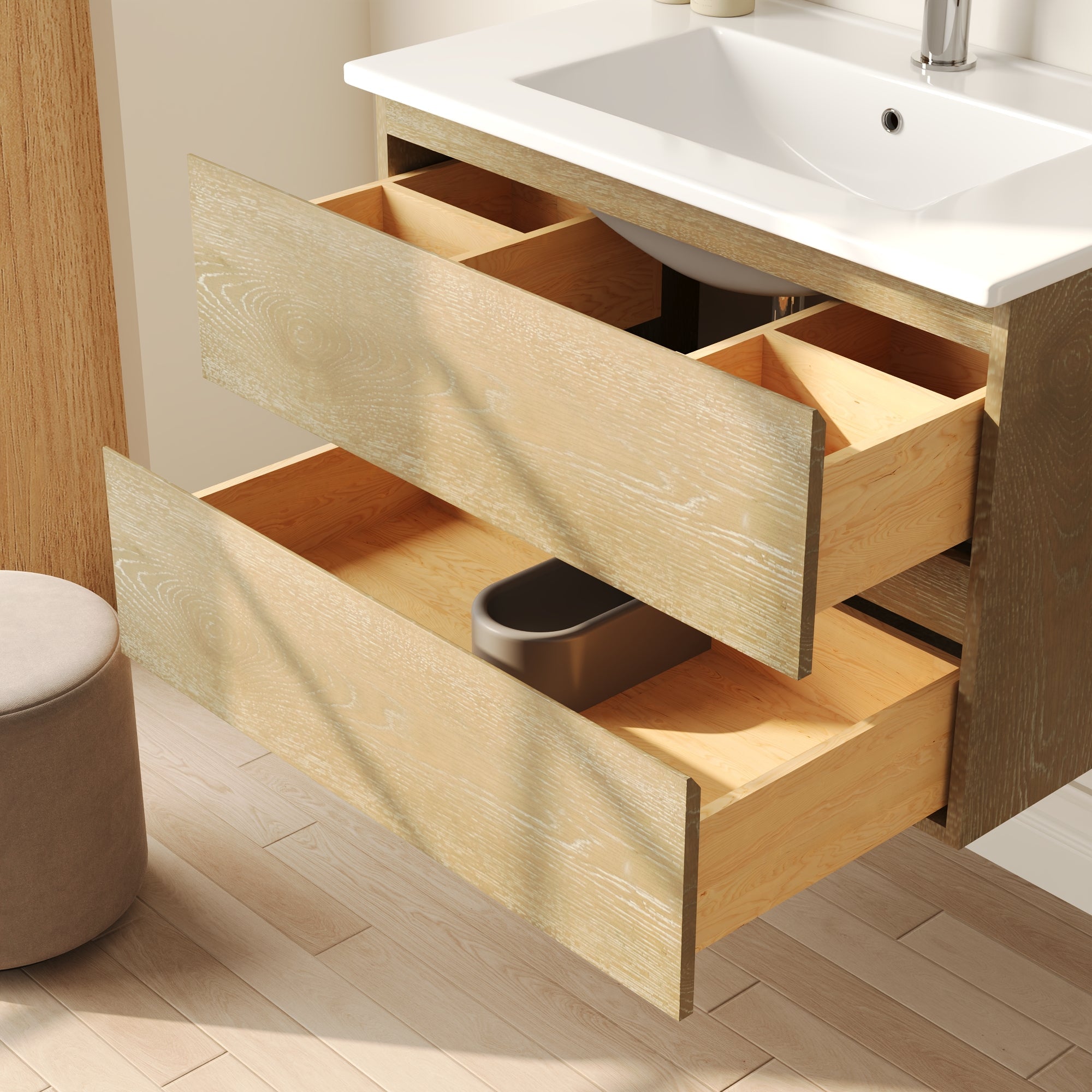 30" Rectangular Bathroom Vanity, with Ceramic Sink Wall-Mounting