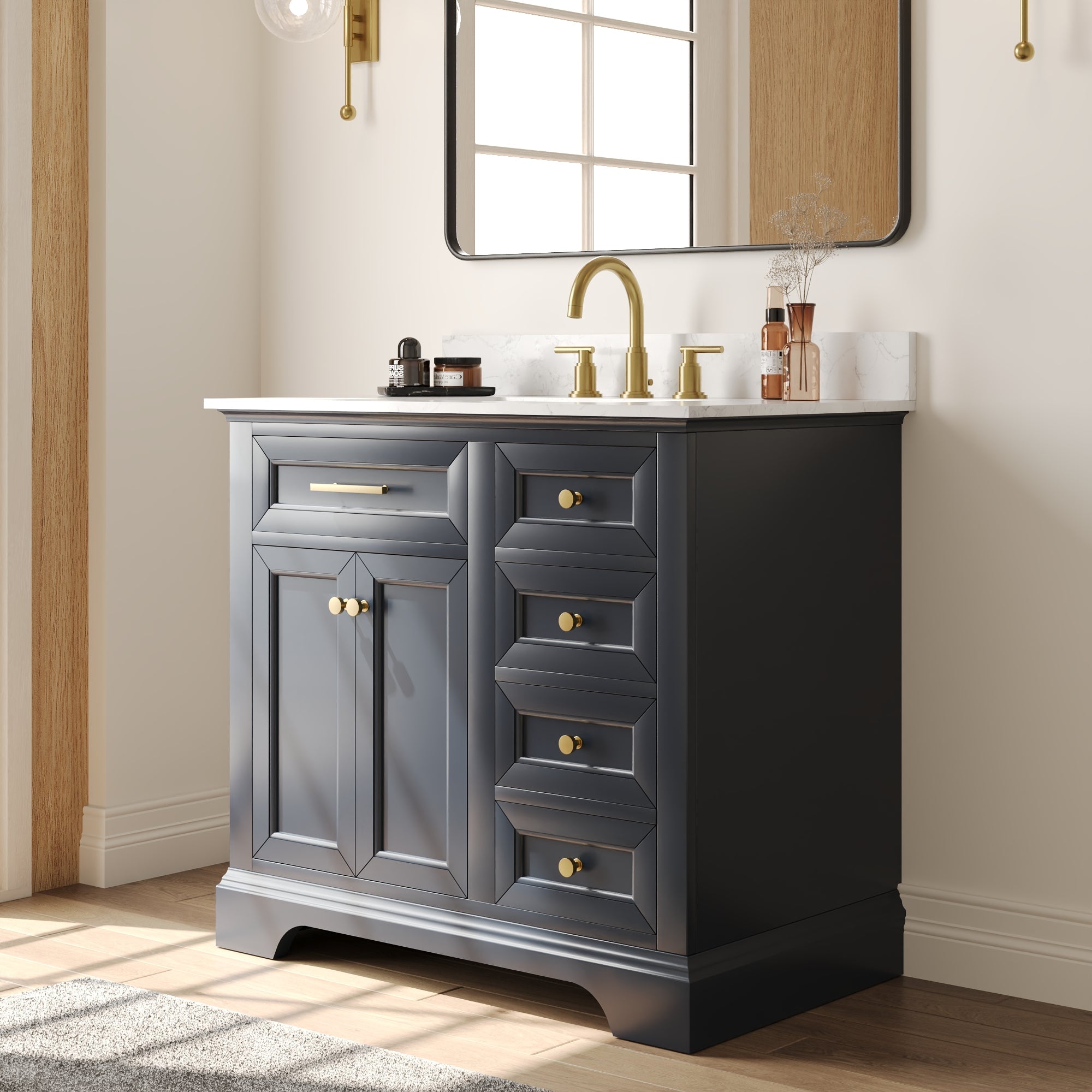 36" Rectangular Bathroom Vanity, with Ceramic Sink Top Set-up