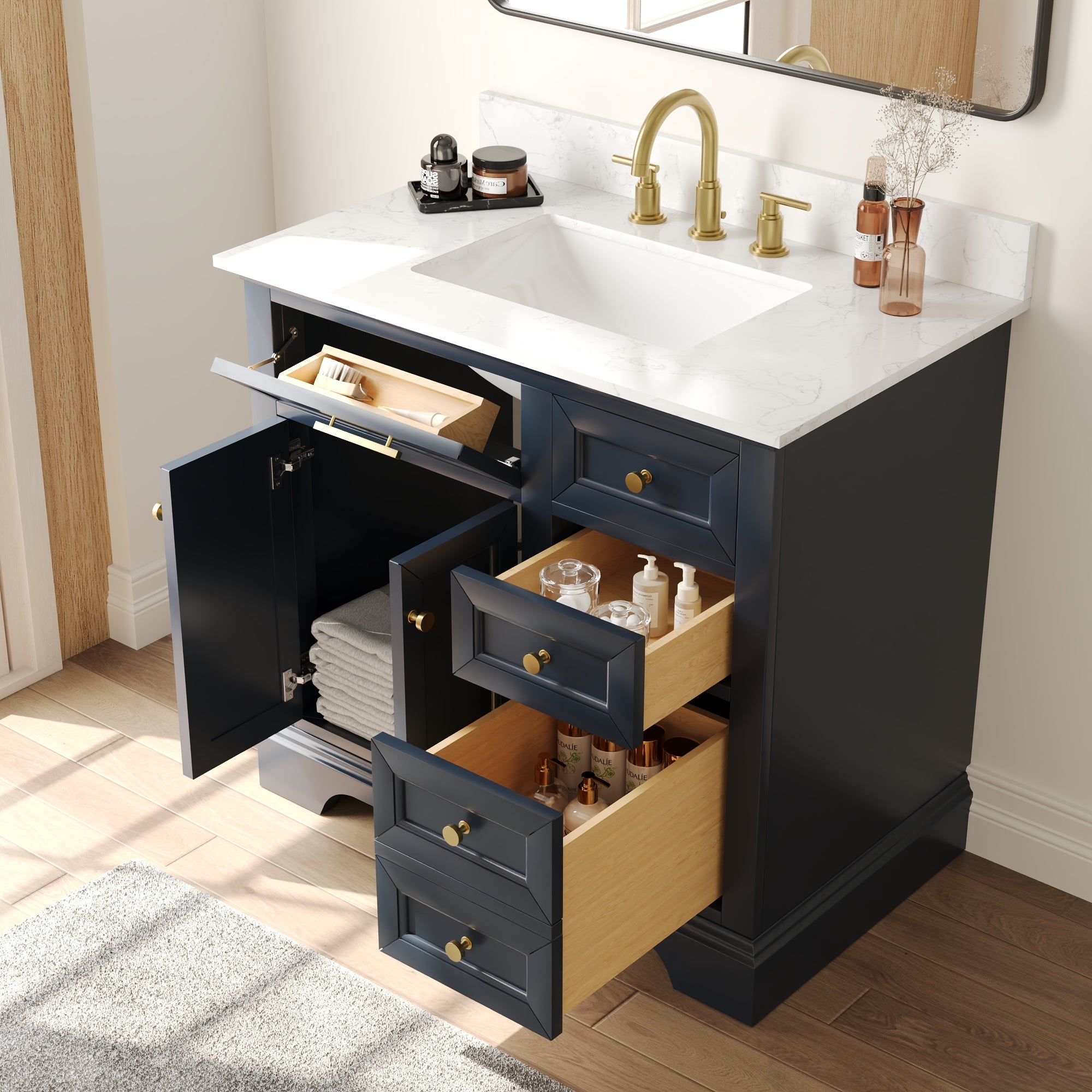 36" Rectangular Bathroom Vanity, with Ceramic Sink Top Set-up