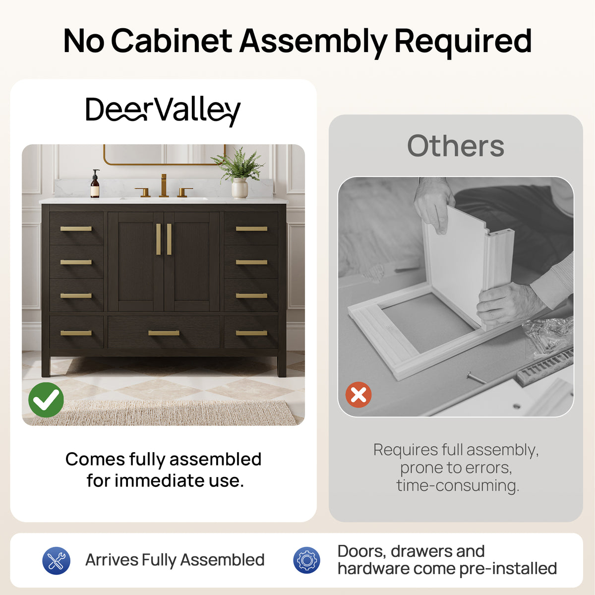 DeerValley DV-1BV0156BO03 Bathroom Vanity, Fully Assembled & 9-Drawer Storage