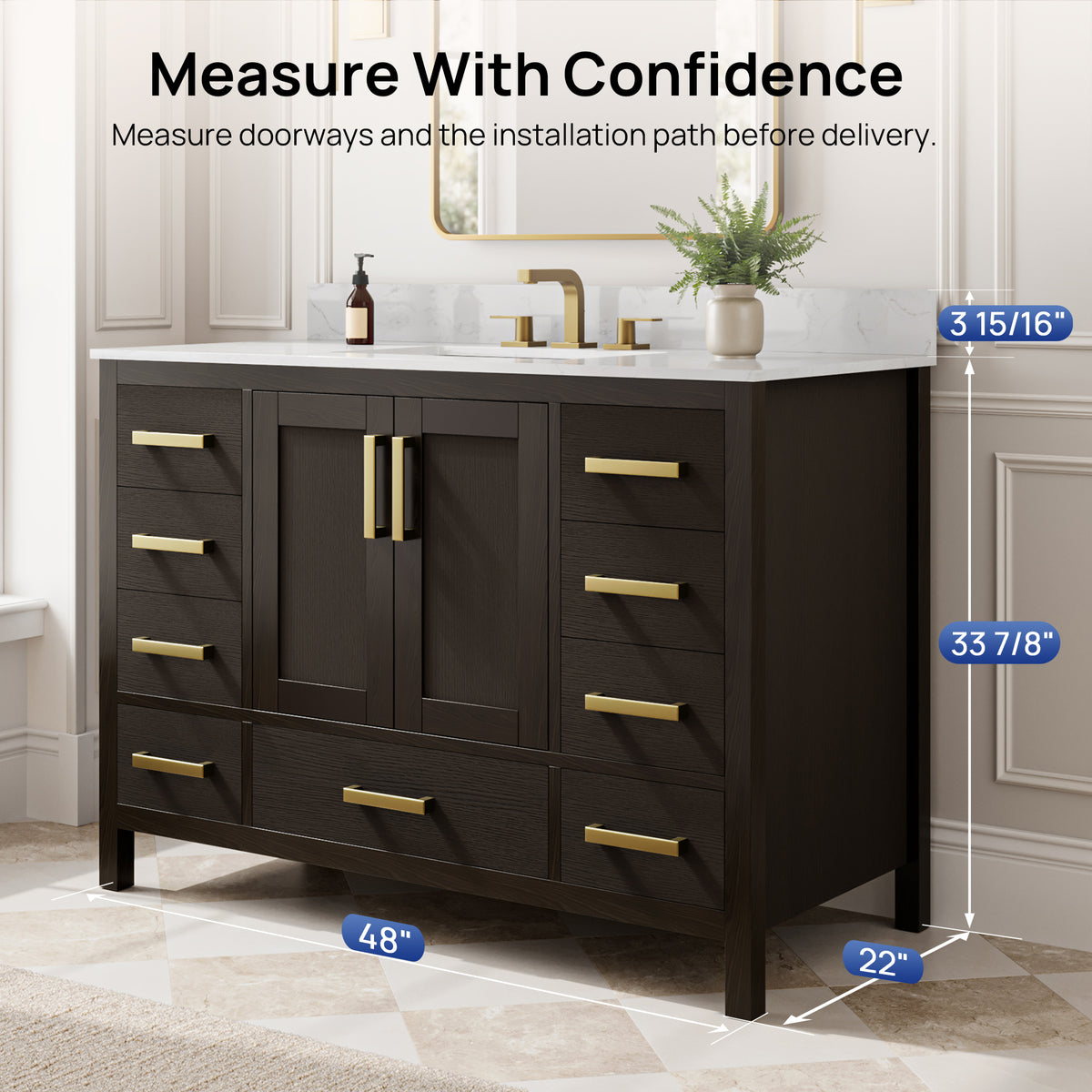 DeerValley DV-1BV0156BO03 Bathroom Vanity, Fully Assembled & 9-Drawer Storage