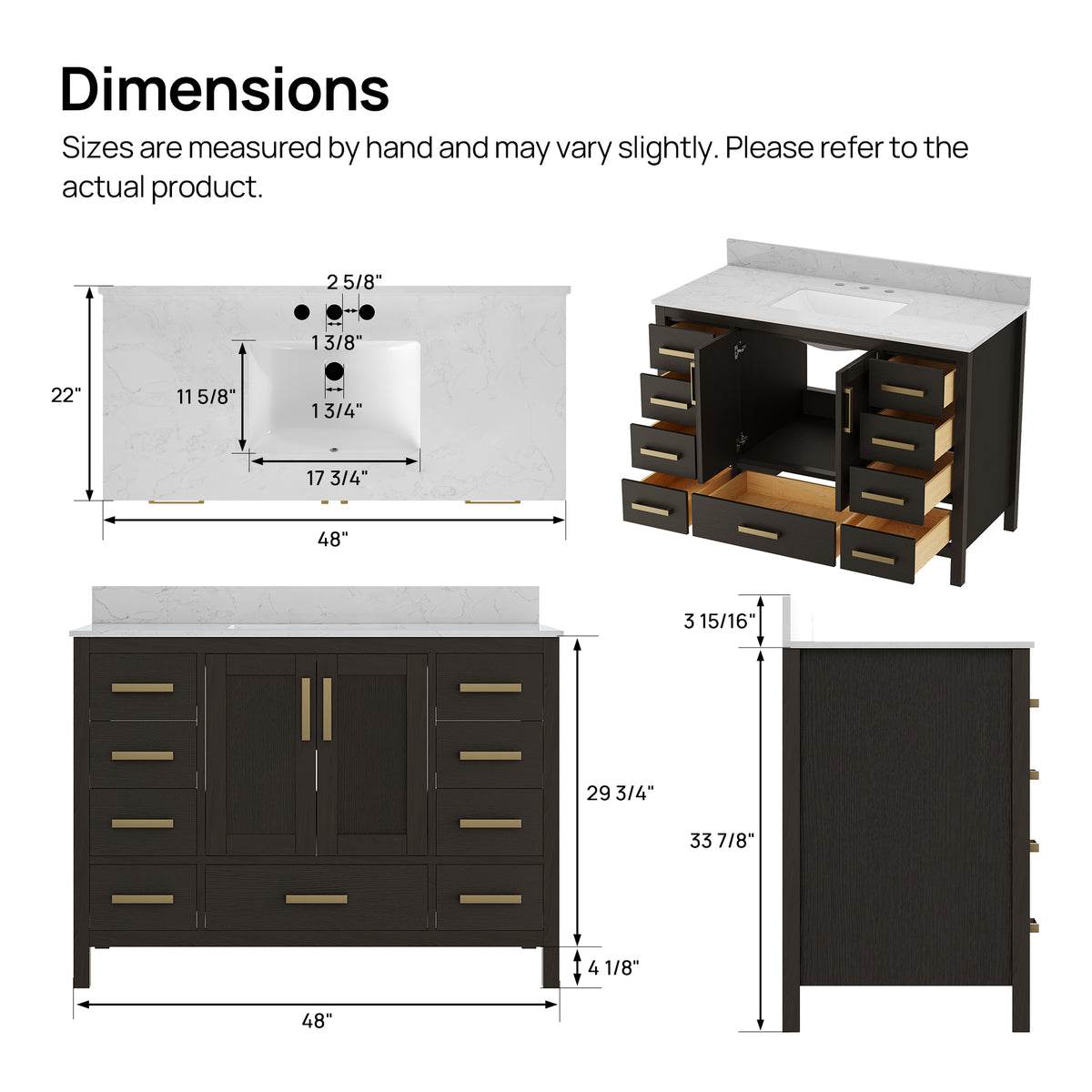 DeerValley DV-1BV0156BO03 Bathroom Vanity, Fully Assembled & 9-Drawer Storage