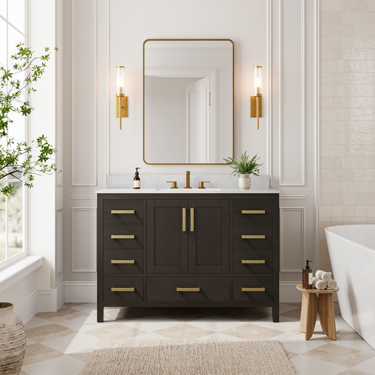 DeerValley DV-1BV0156BO03 Bathroom Vanity, Fully Assembled & 9-Drawer Storage