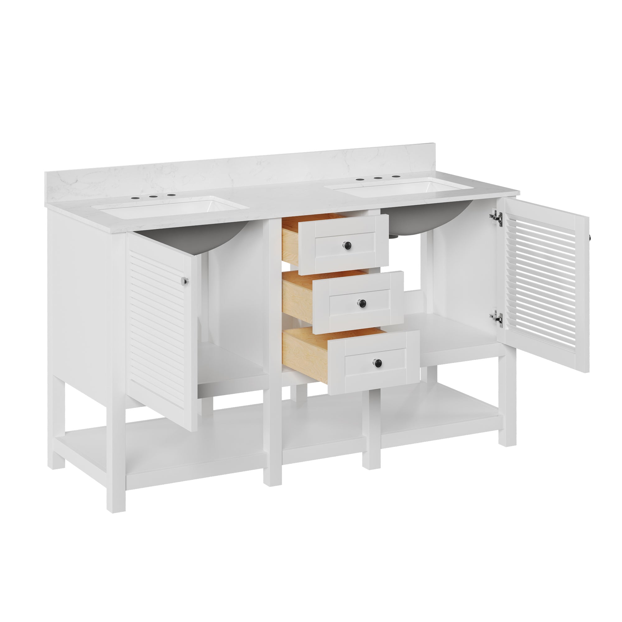 60" Rectangular Bathroom Vanity, with Ceramic Sink Top Set-up