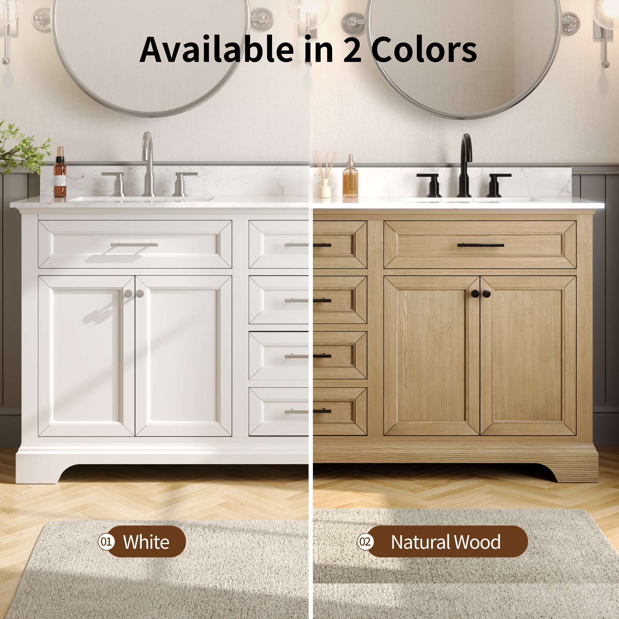 DeerValley DV-1BV0158NW Double Sink Vanity, Natural Oak Soft-Close Drawers & Doors, 72-in Pre-assembled