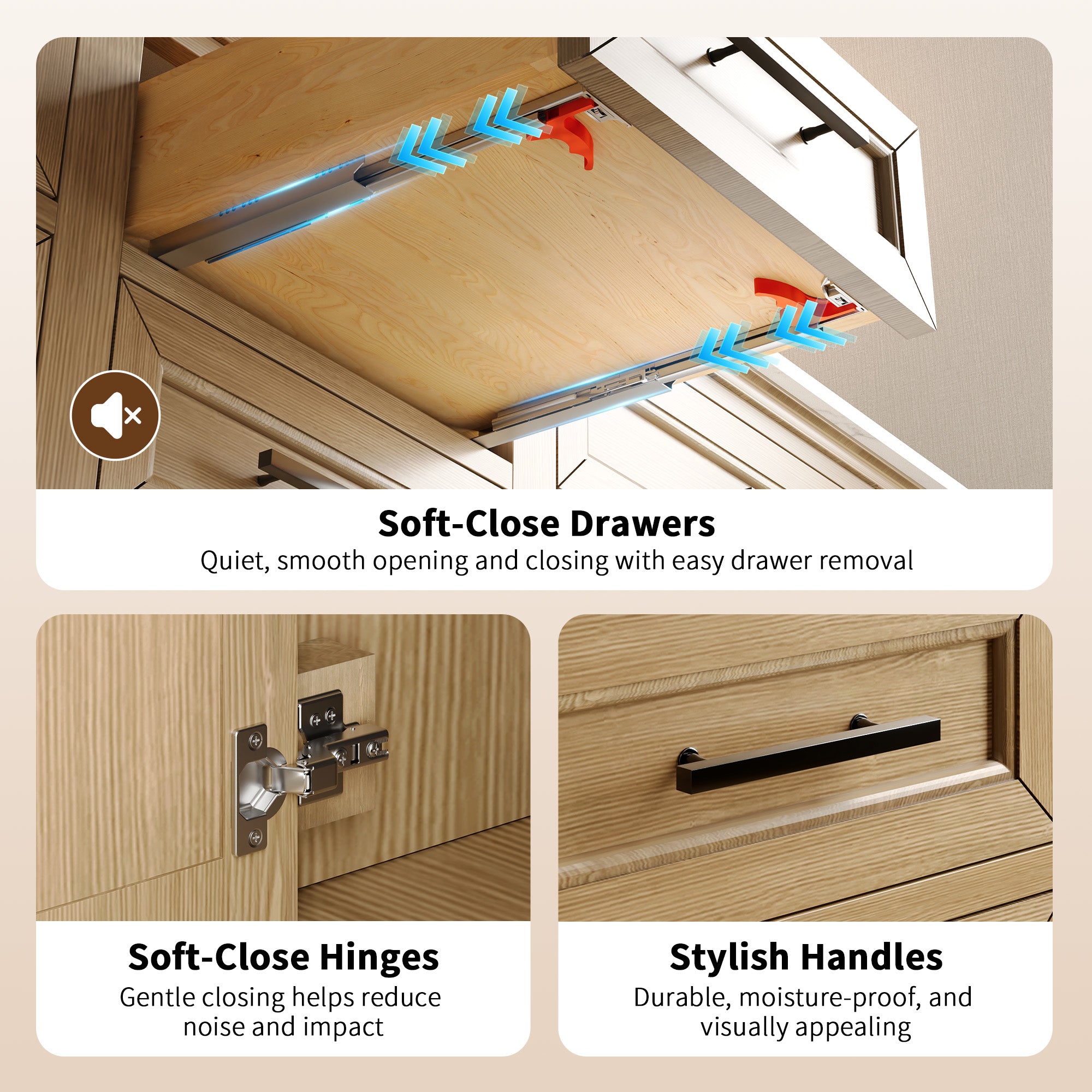 DeerValley DV-1BV0158NW Double Sink Vanity, Natural Oak Soft-Close Drawers & Doors, 72-in Pre-assembled