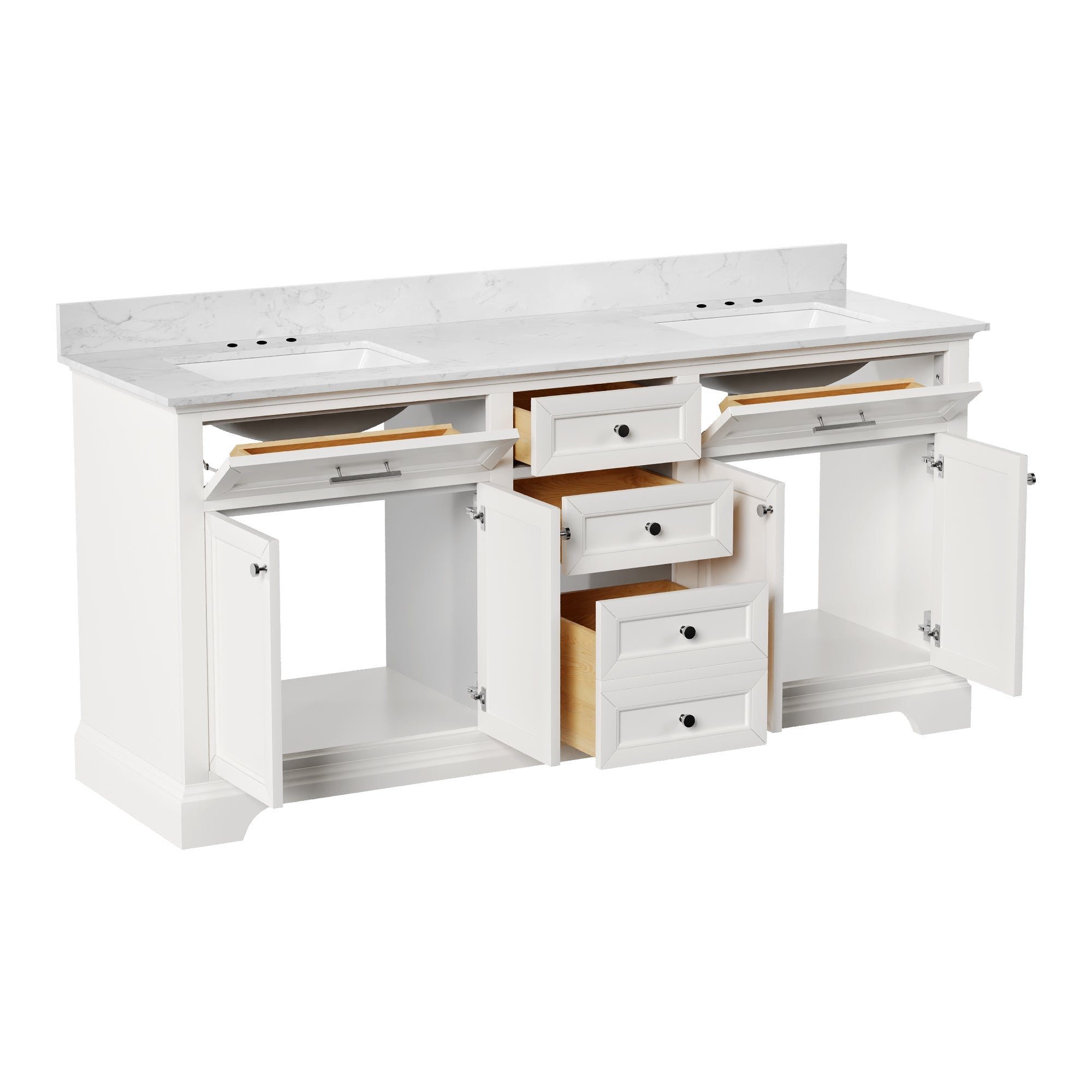 72" Rectangular Bathroom Vanity, with Ceramic Sink Top Set-up