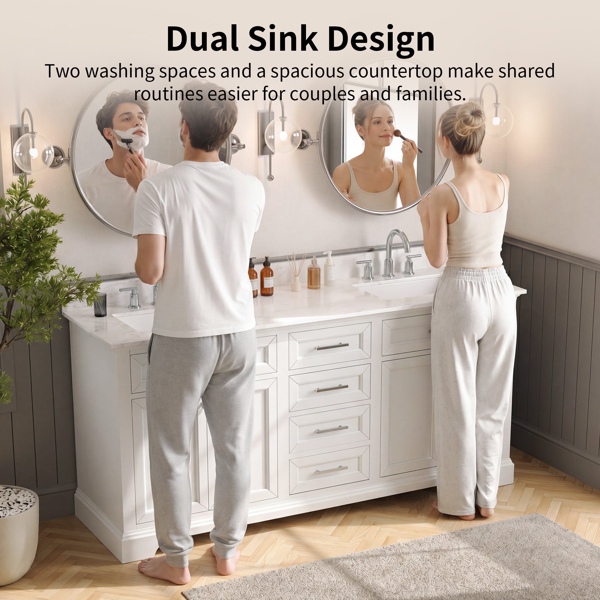 DeerValley DV-1BV0158W Bathroom Vanities 72-Inch Dual Sink Soft-Close Storage