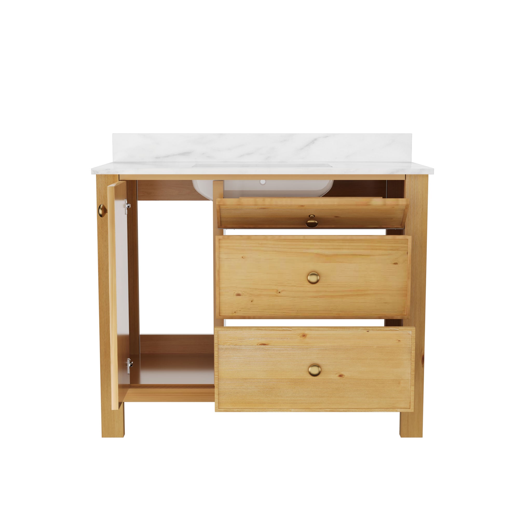 42" Fully Assembled Single Bathroom Vanity with Artificial Marble Top, Natural Wood