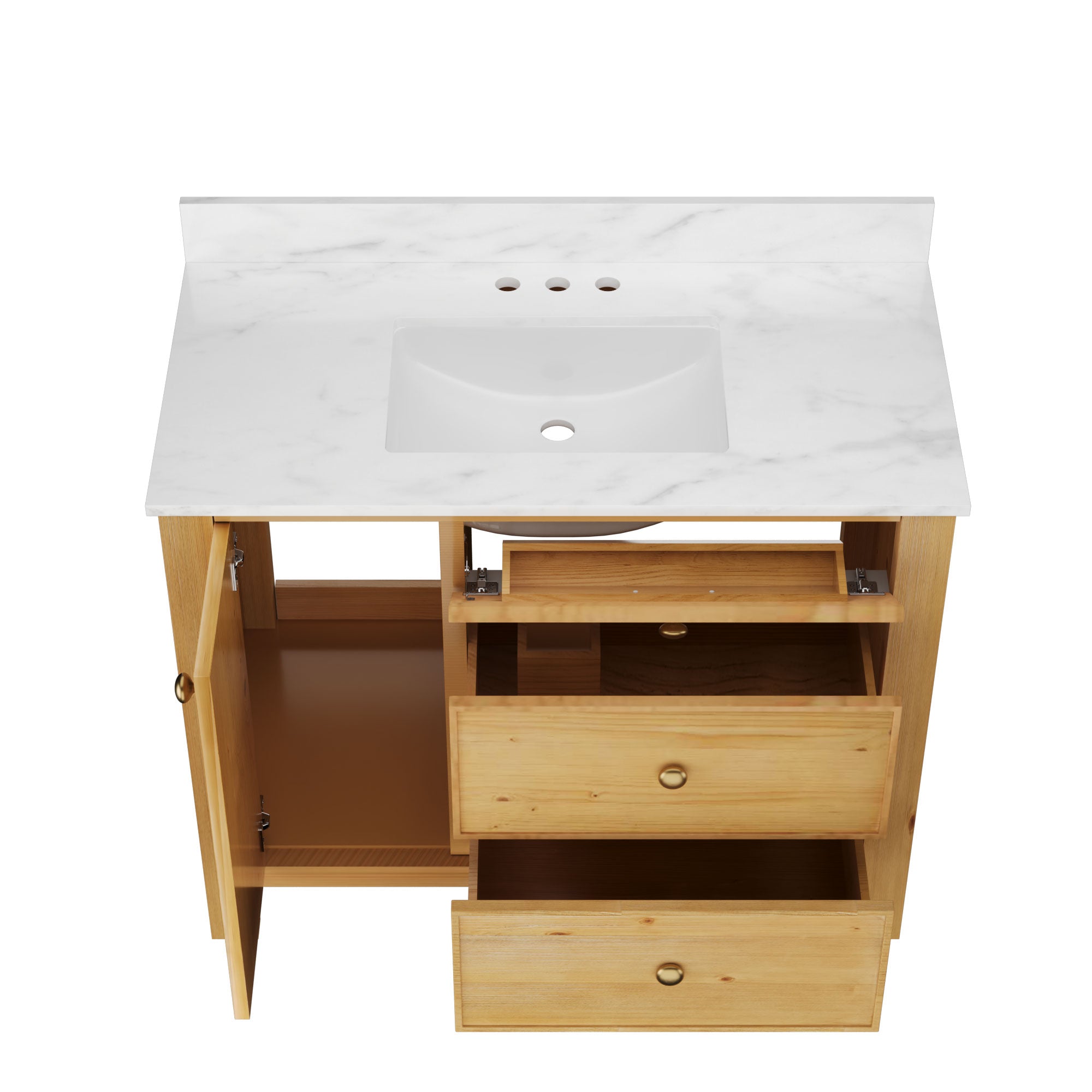 42" Fully Assembled Single Bathroom Vanity with Artificial Marble Top, Natural Wood