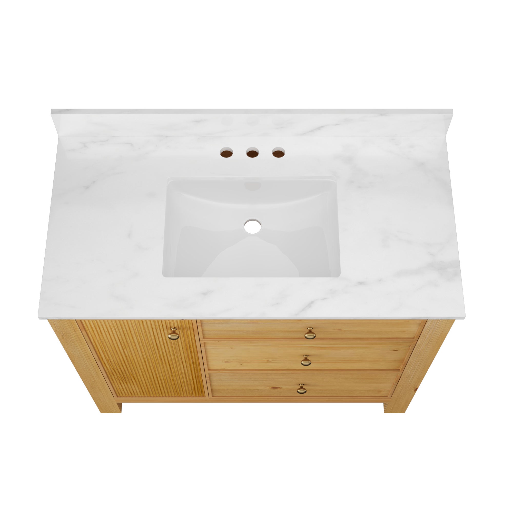 42" Fully Assembled Single Bathroom Vanity with Artificial Marble Top, Natural Wood