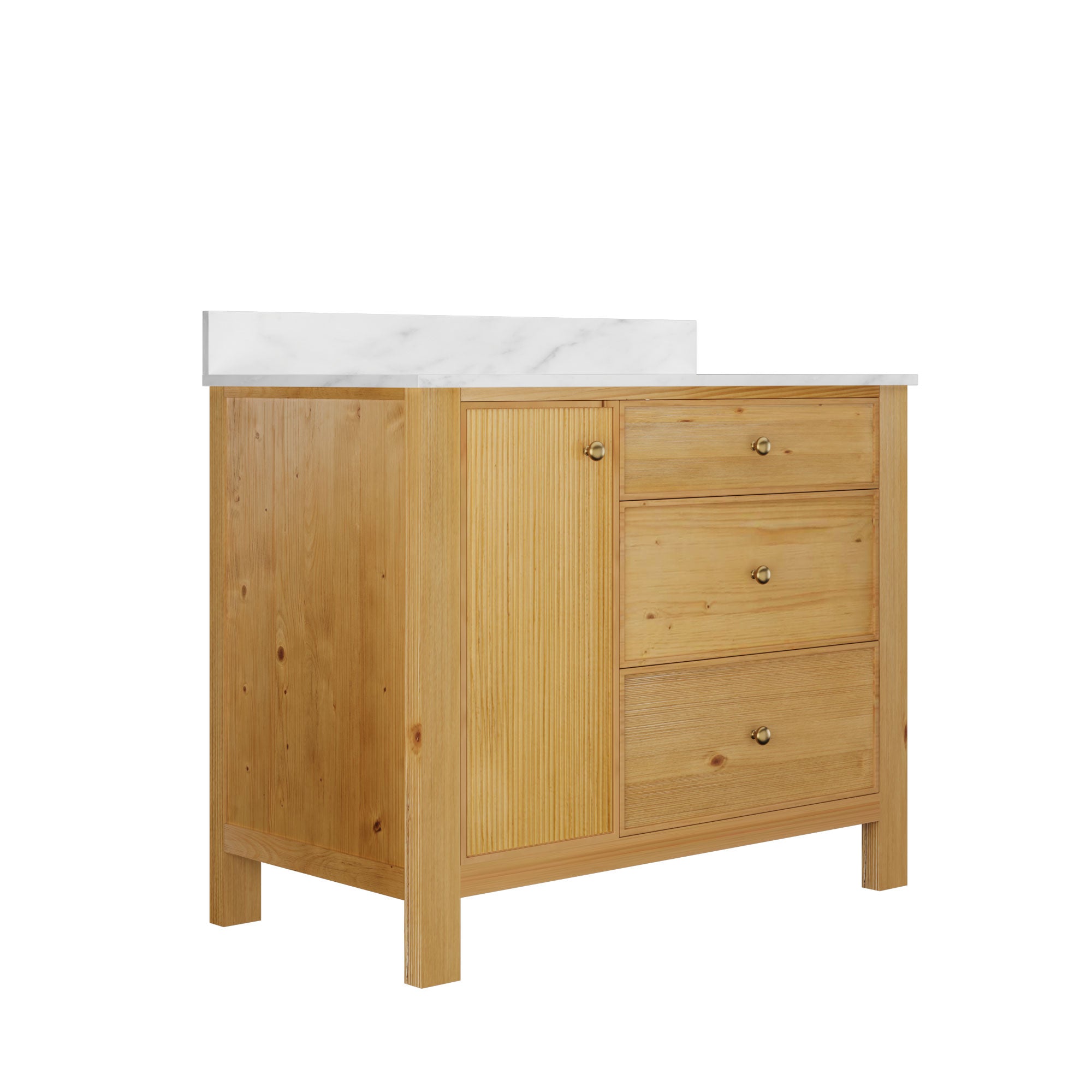 42" Fully Assembled Single Bathroom Vanity with Artificial Marble Top, Natural Wood