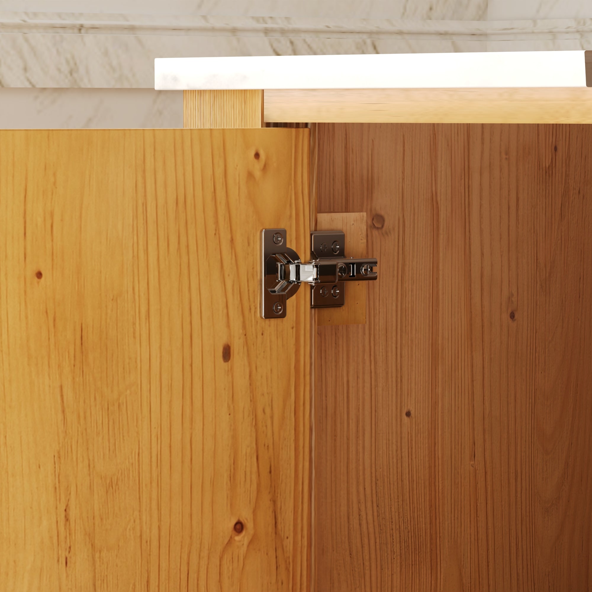 42" Fully Assembled Single Bathroom Vanity with Artificial Marble Top, Natural Wood