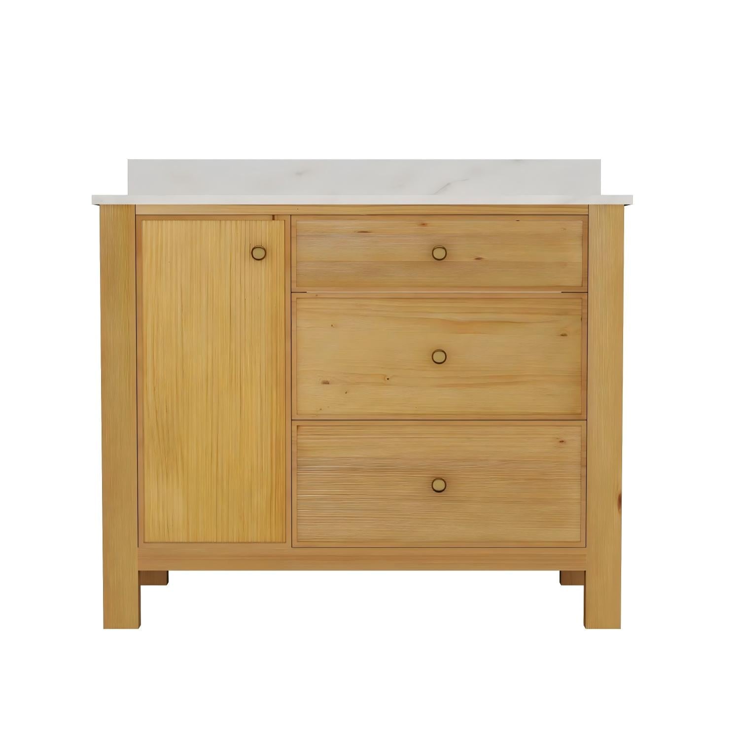 42" Fully Assembled Single Bathroom Vanity with Artificial Marble Top, Natural Wood