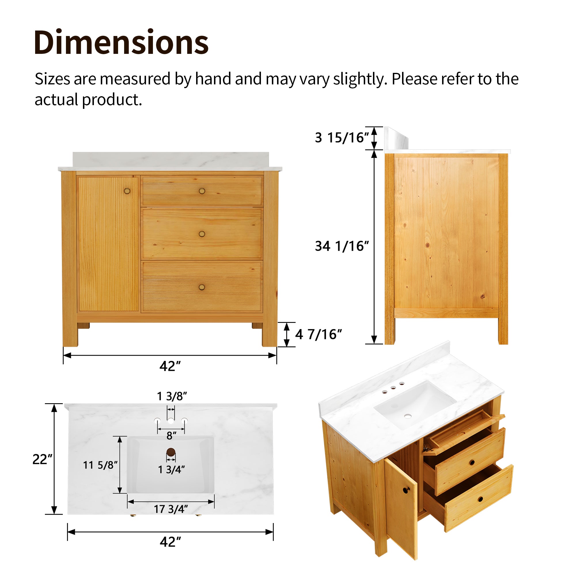 DeerValley DV-1BV0451NW/VG 42" Fully Assembled Single Bathroom Vanity with Artificial Marble Top, Natural Wood