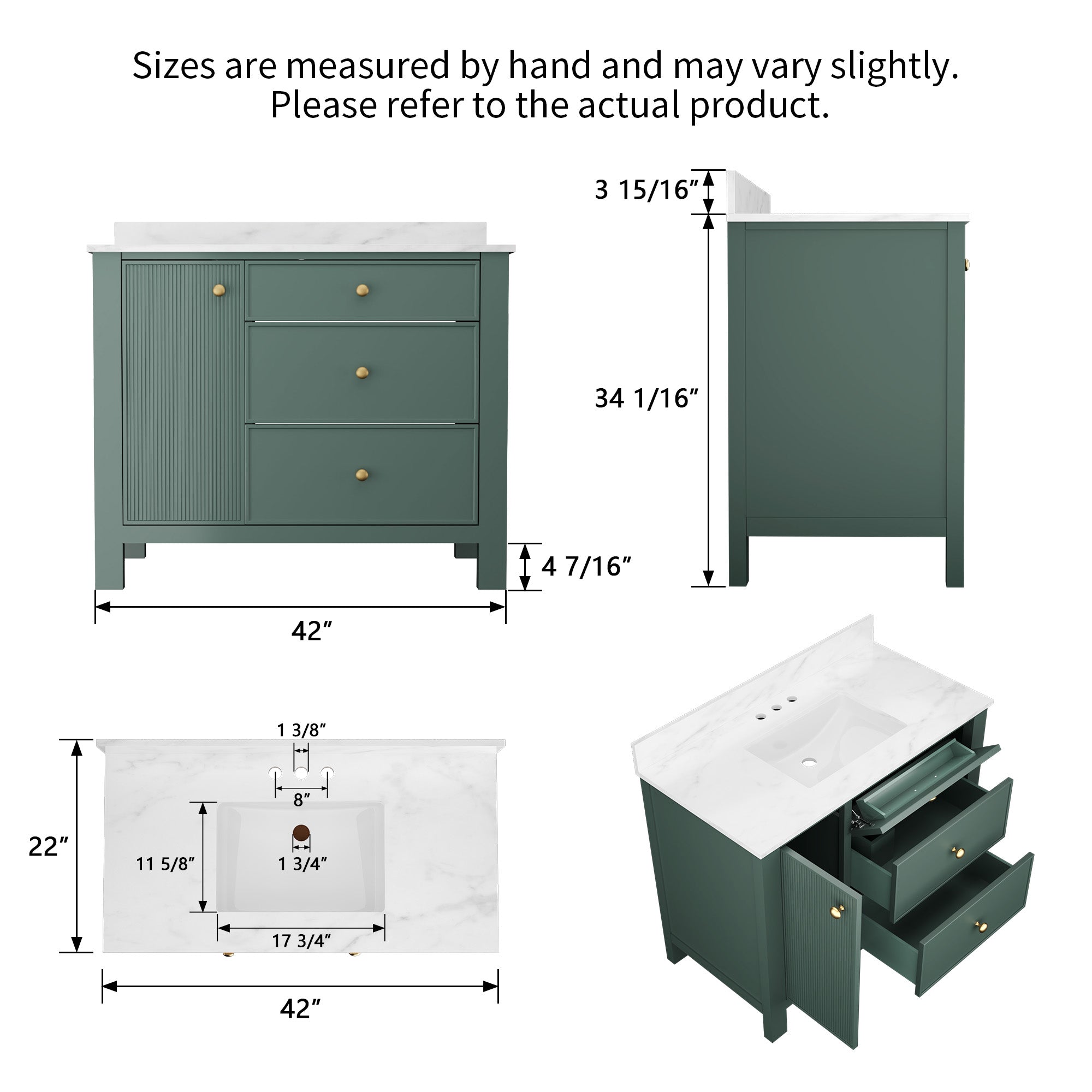 42" Fully Assembled Single Bathroom Vanity with Artificial Marble Top, Natural Wood