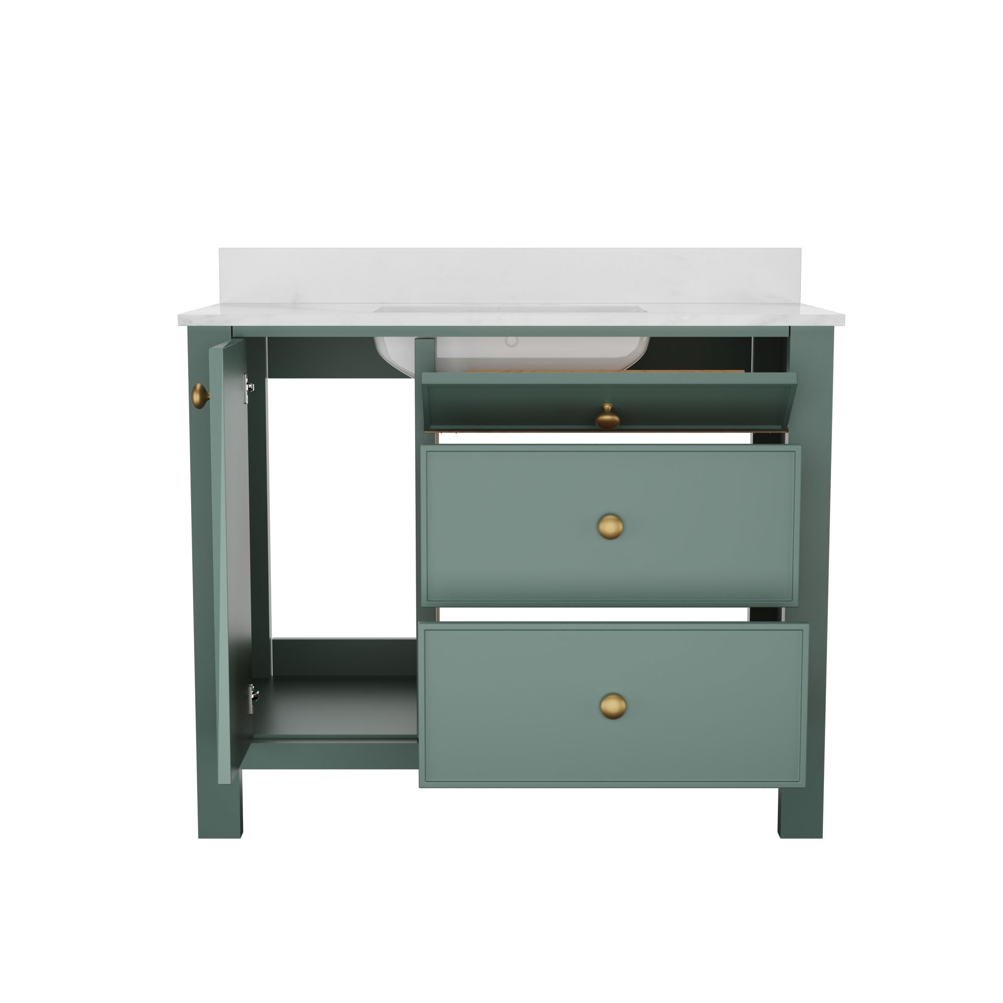 42" Fully Assembled Single Bathroom Vanity with Artificial Marble Top, Natural Wood