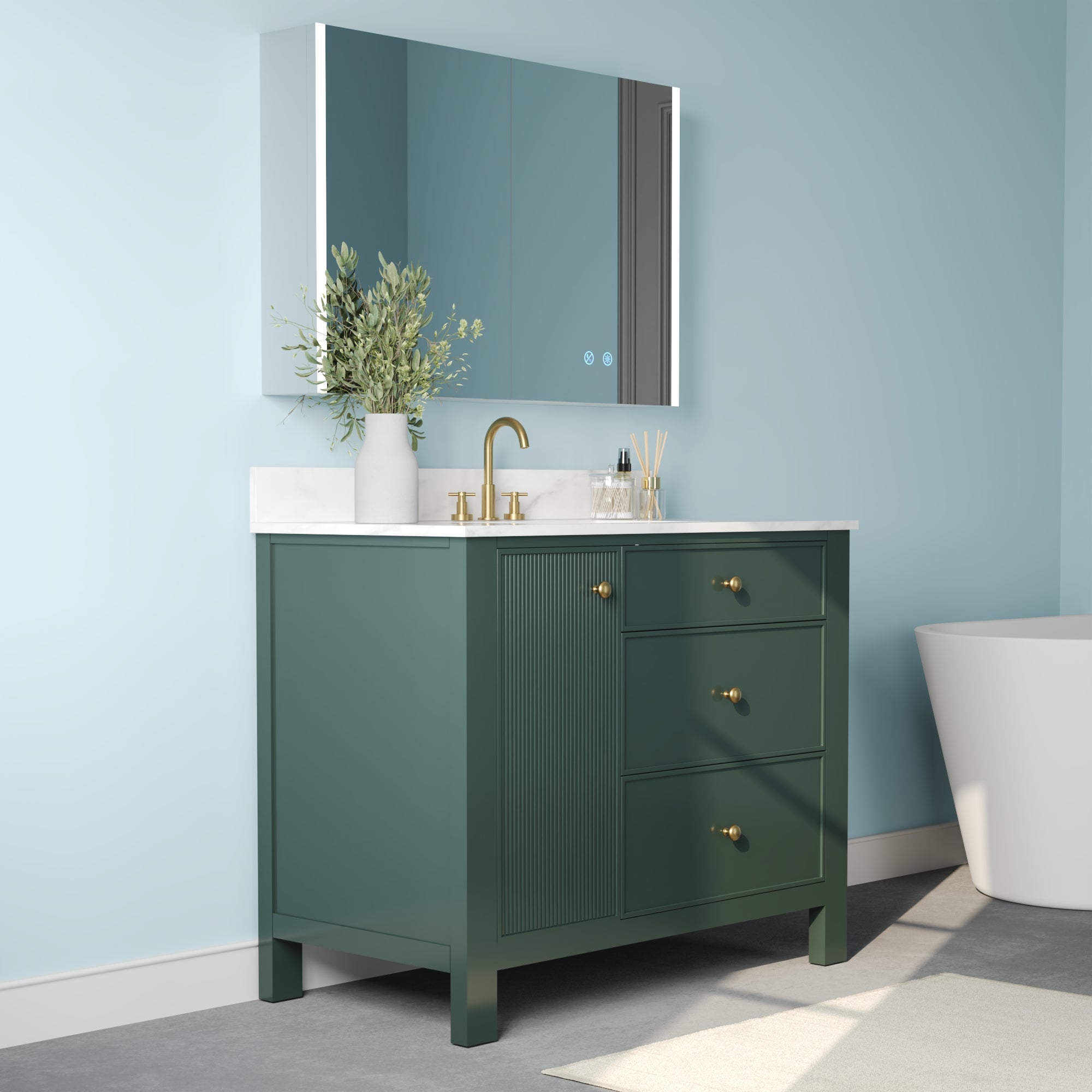 42" Fully Assembled Single Bathroom Vanity with Artificial Marble Top, Natural Wood