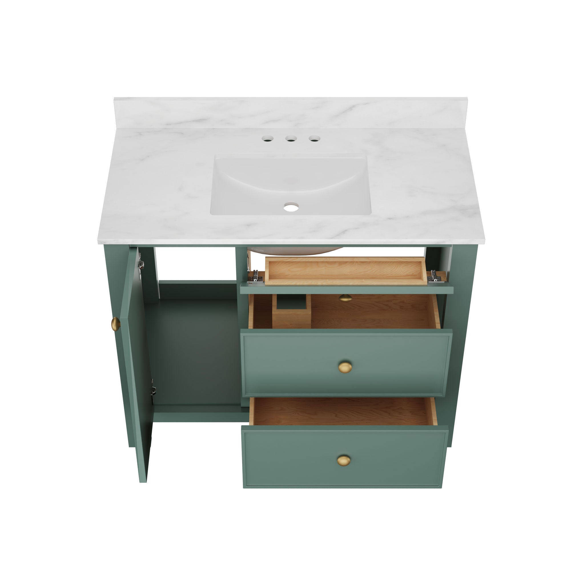42" Fully Assembled Single Bathroom Vanity with Artificial Marble Top, Natural Wood