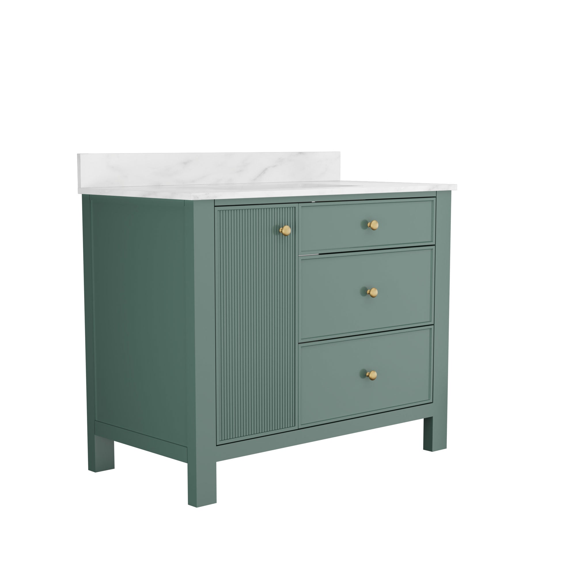 42" Fully Assembled Single Bathroom Vanity with Artificial Marble Top, Natural Wood