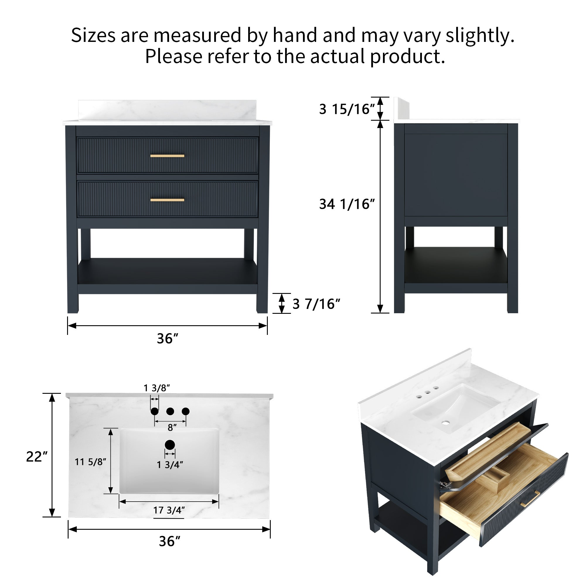 36" Fully Assembled Single Bathroom Vanity with Artificial Marble Top, Green&Blue