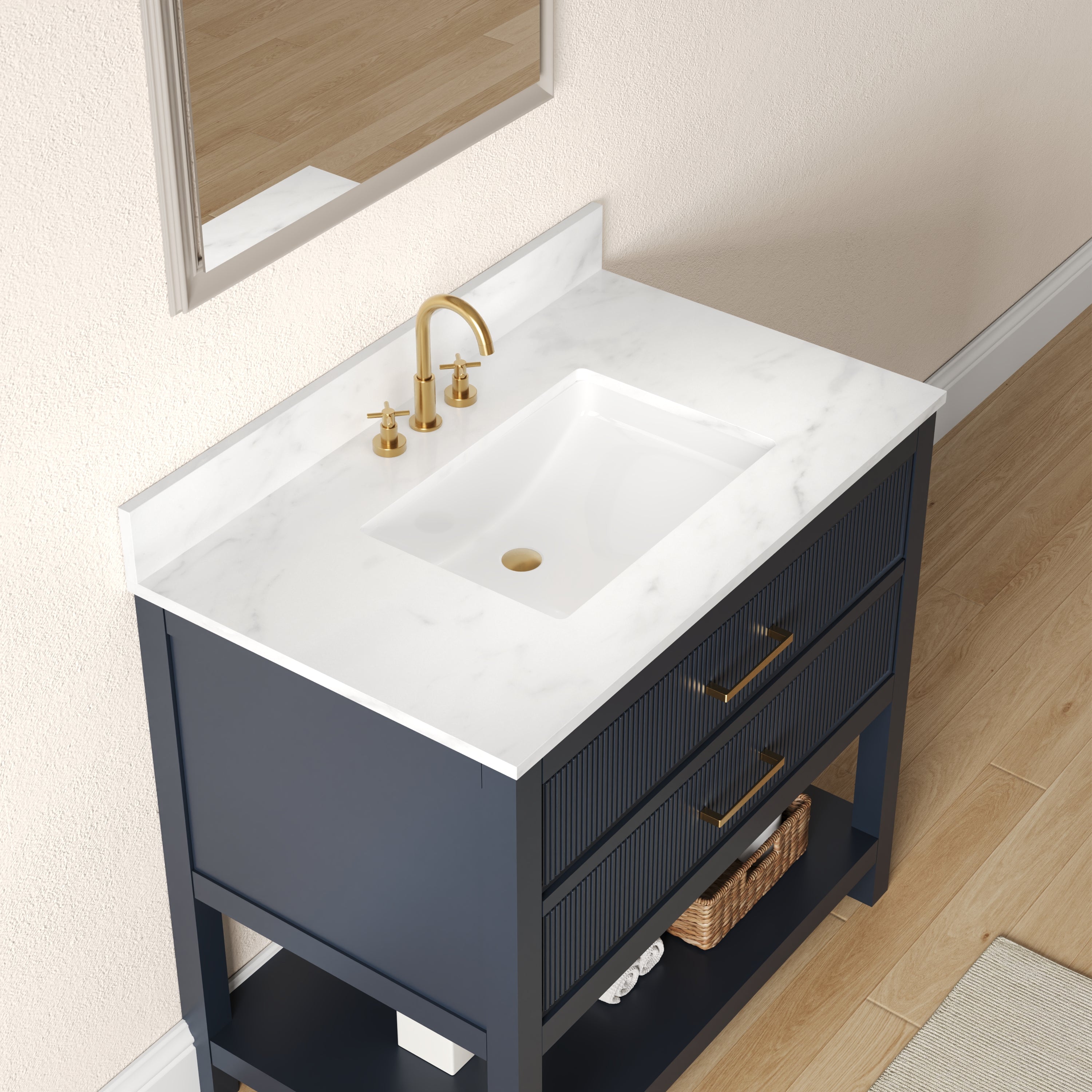 36" Fully Assembled Single Bathroom Vanity with Artificial Marble Top, Green&Blue