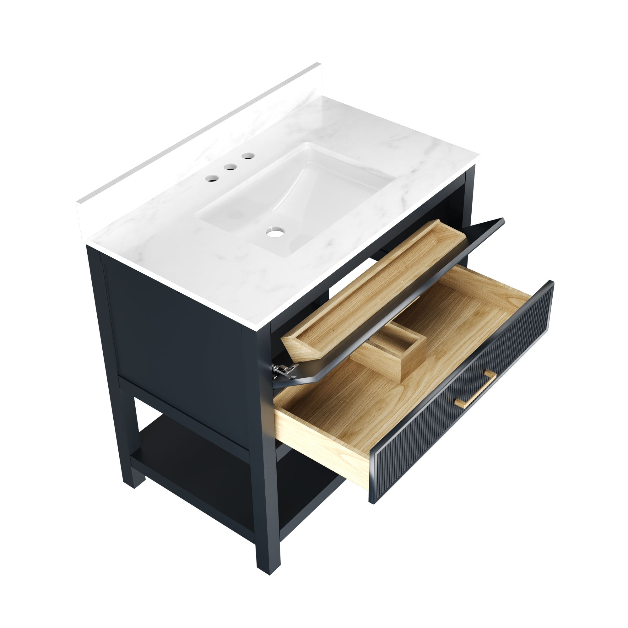 36" Fully Assembled Single Bathroom Vanity with Artificial Marble Top, Green&Blue