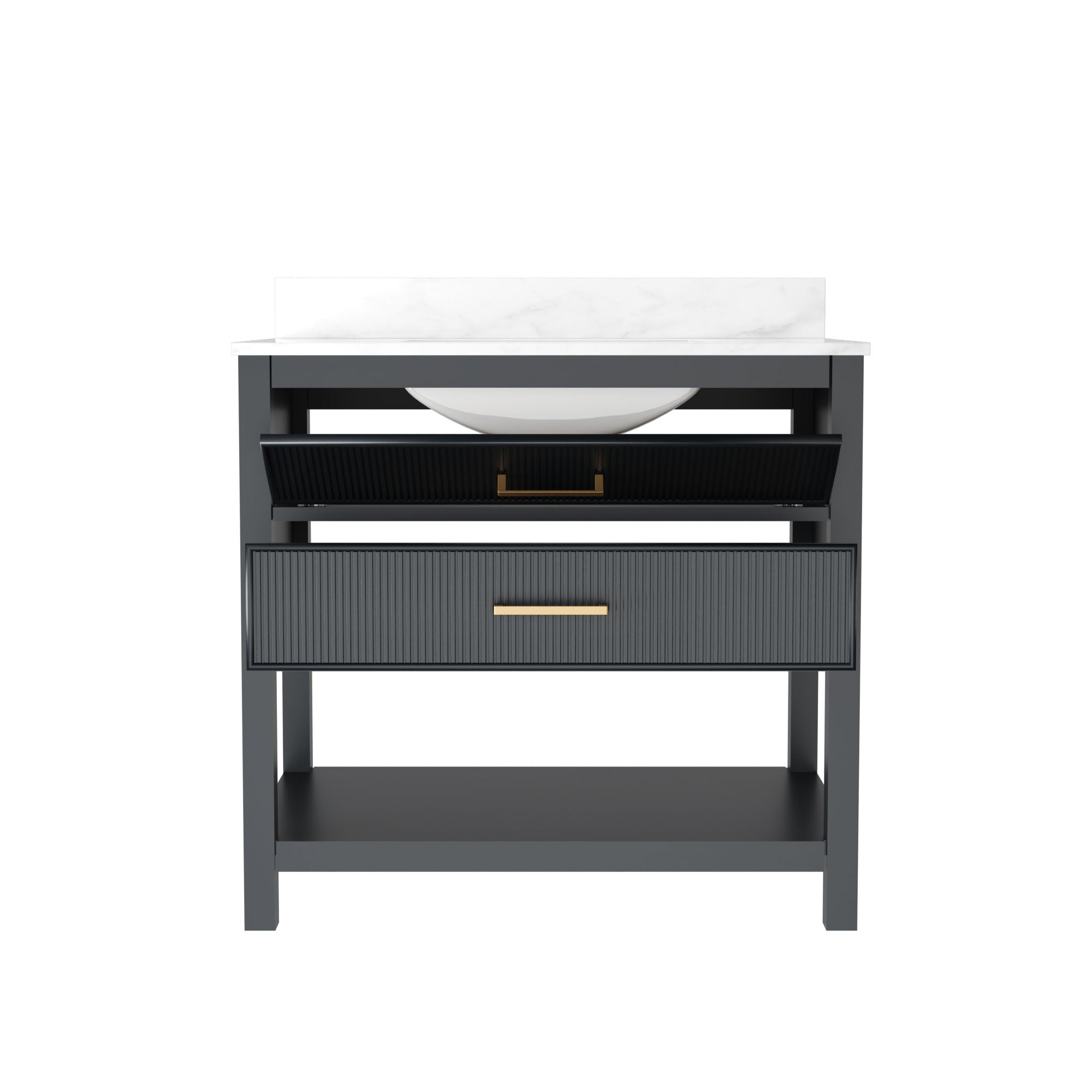 36" Fully Assembled Single Bathroom Vanity with Artificial Marble Top, Green&Blue