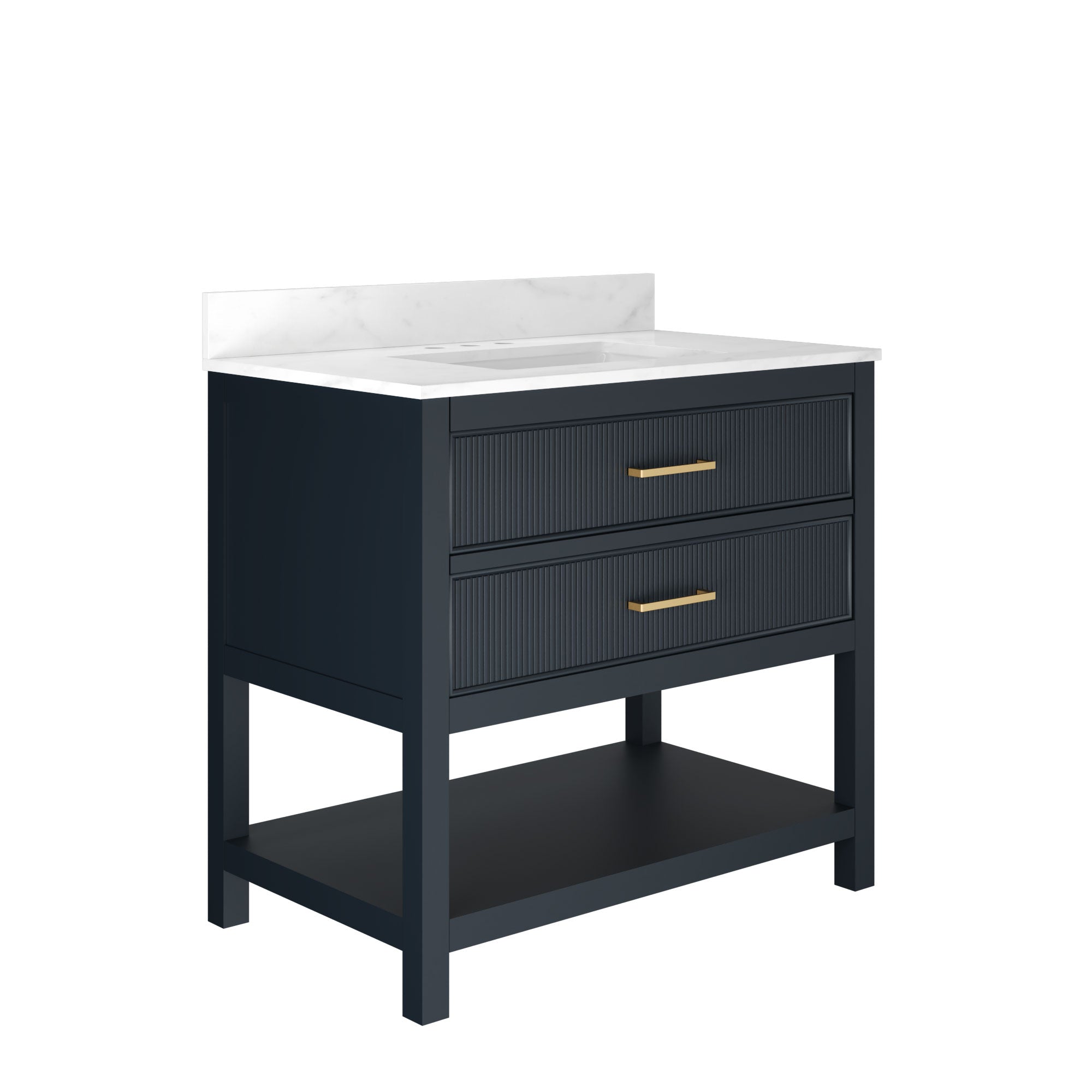 36" Fully Assembled Single Bathroom Vanity with Artificial Marble Top, Green&Blue