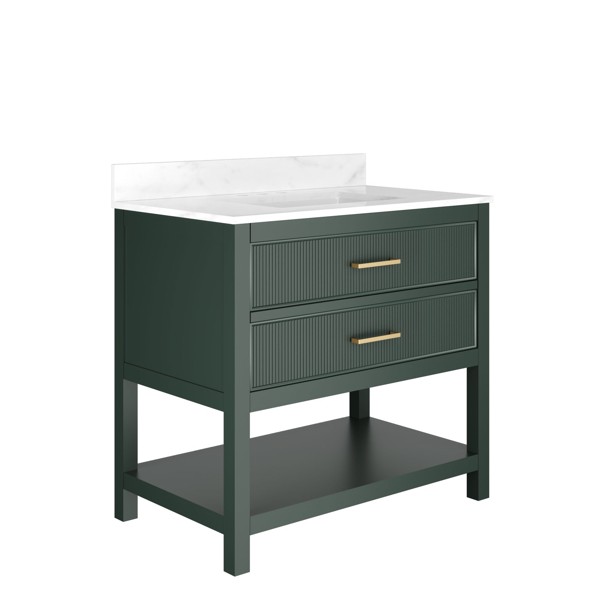36" Fully Assembled Single Bathroom Vanity with Artificial Marble Top, Green&Blue