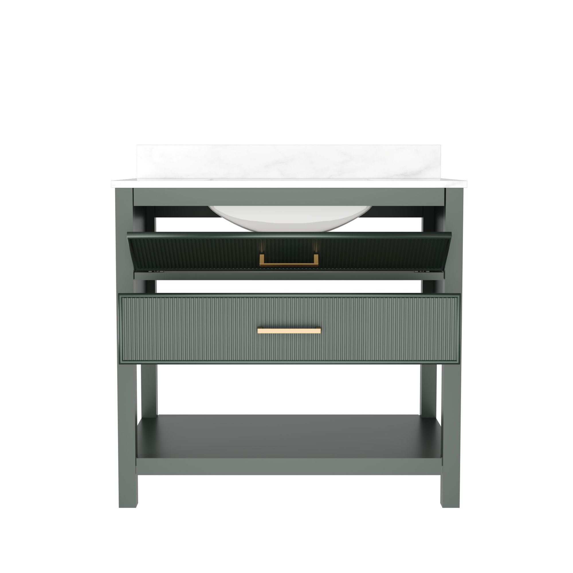 36" Fully Assembled Single Bathroom Vanity with Artificial Marble Top, Green&Blue