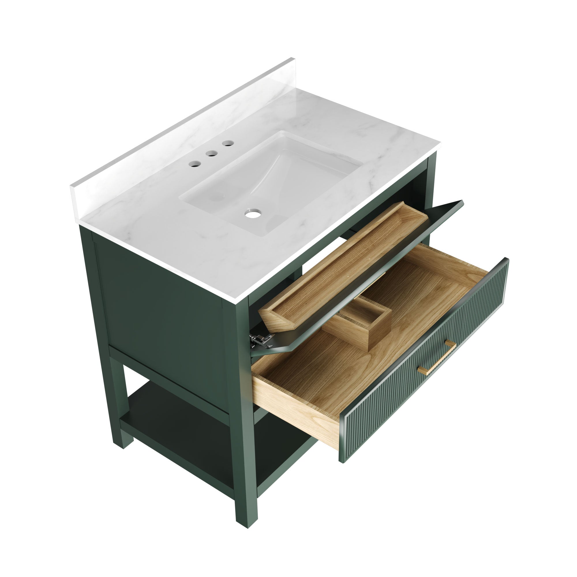 36" Fully Assembled Single Bathroom Vanity with Artificial Marble Top, Green&Blue