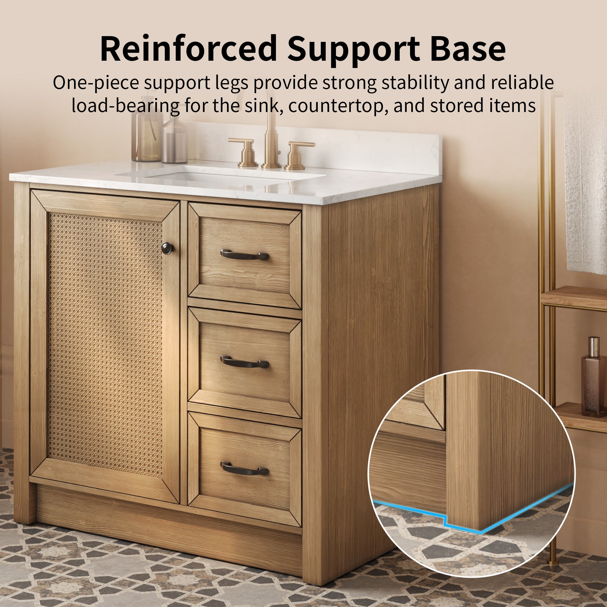 DeerValley DV-1BV0541NW Farmhouse Vanity, Natural Oak Rattan Accent, 36-in Assembled