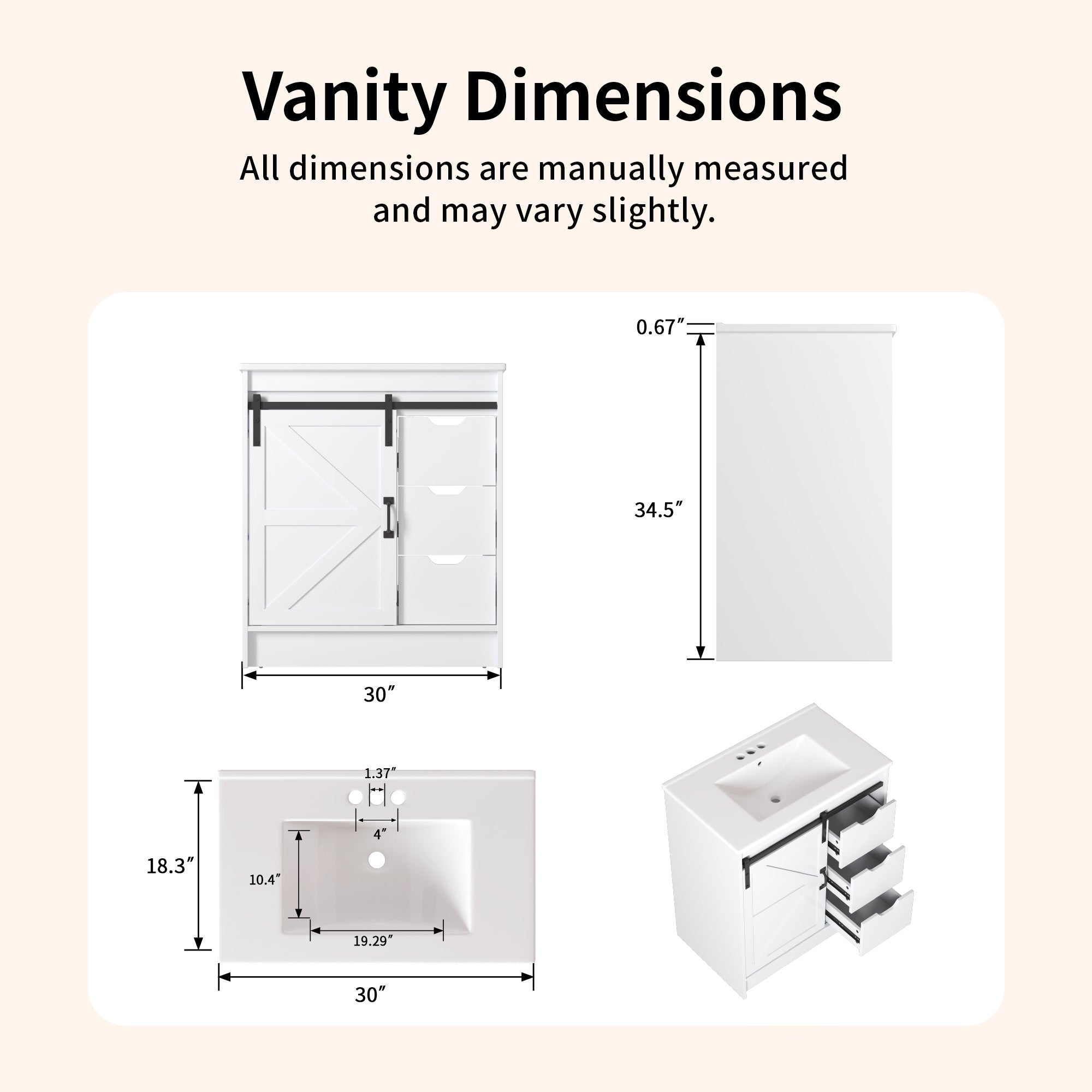 DeerValley DV-1BV0546W Freestanding Antique Oak Bath Vanity with Soft-Close Drawers & Integrated Ceramic Top