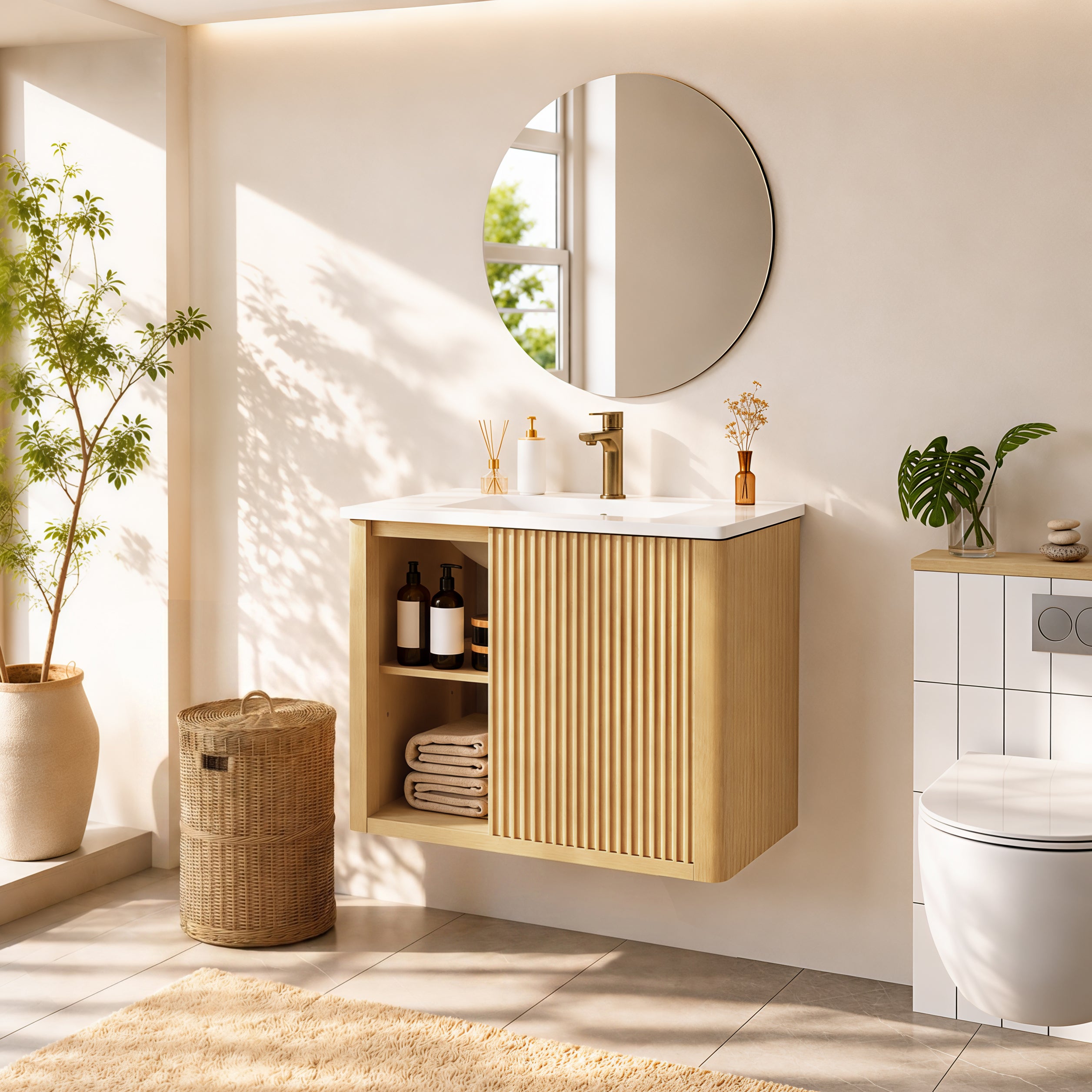 Deervalve DV-1BV0558NW Modern Wall-Mounted Single Bathroom Vanity with Ceramic Top
