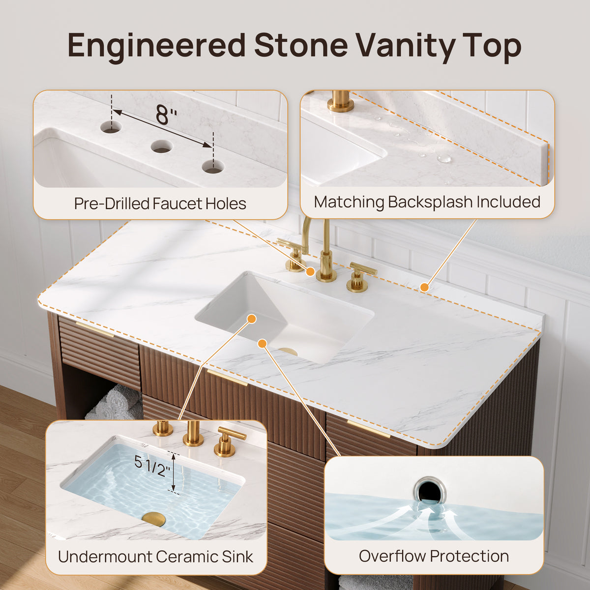 DeerValley DV-1BV0596OAK 48" Bathroom Vanity with Sink, Pre-Assembled & Soft-Close