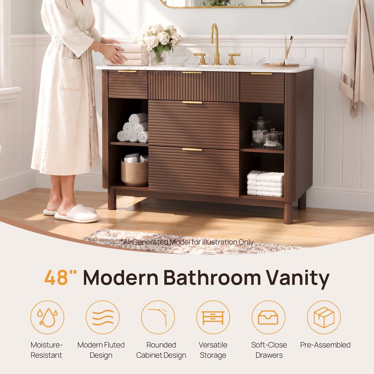 DeerValley DV-1BV0596OAK 48" Bathroom Vanity with Sink, Pre-Assembled & Soft-Close