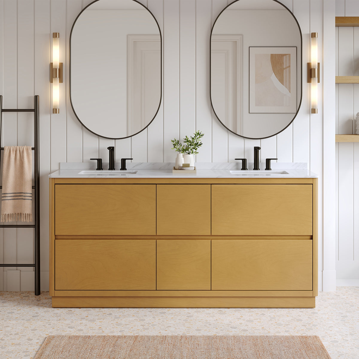 DeerValley DV-1BV0599NW Bathroom Vanity, Easy Setup, Double Sinks & 6 Drawers