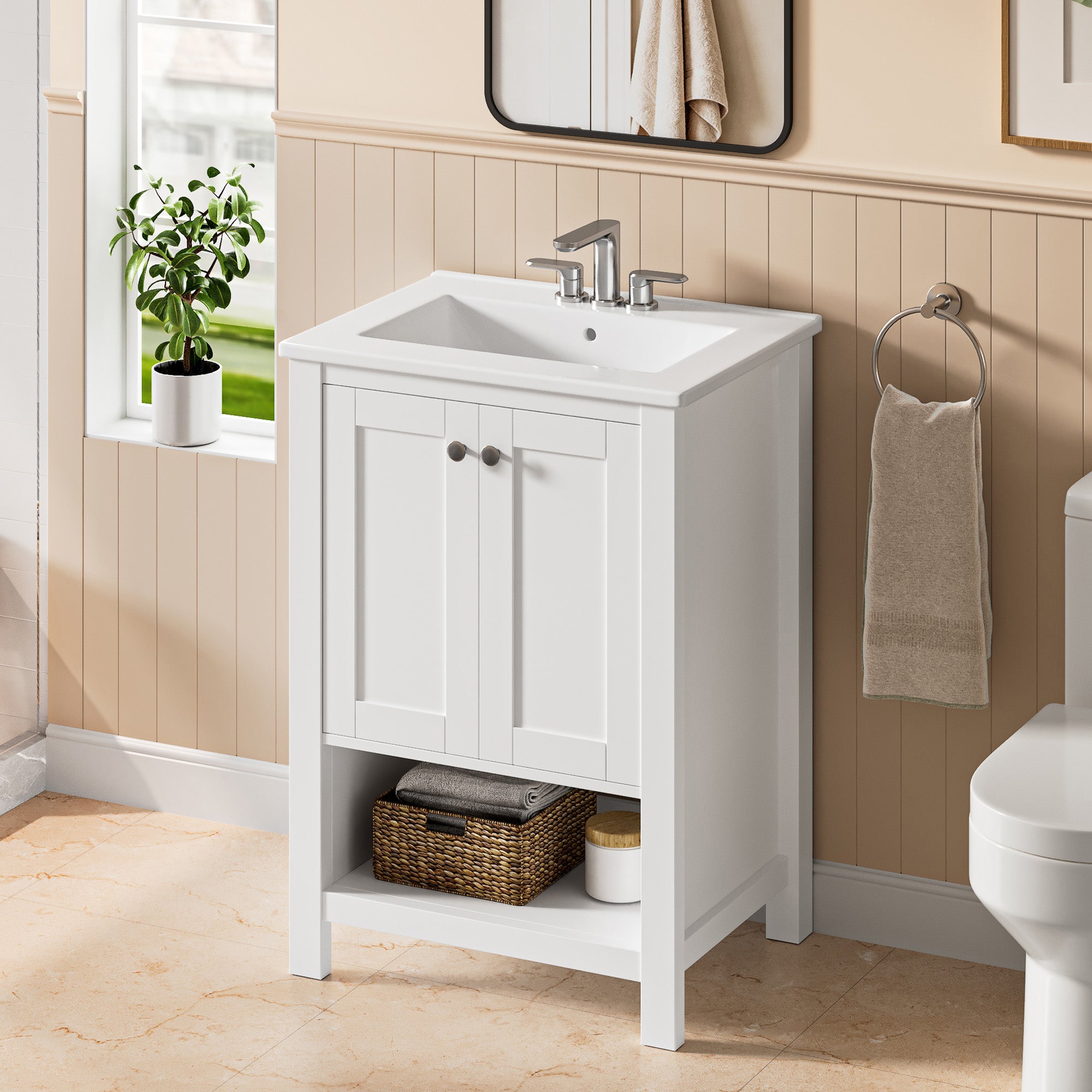 DeerValley DV-1BV0600W Shaker Bathroom Vanity, Integrated Sink & Space-Saving