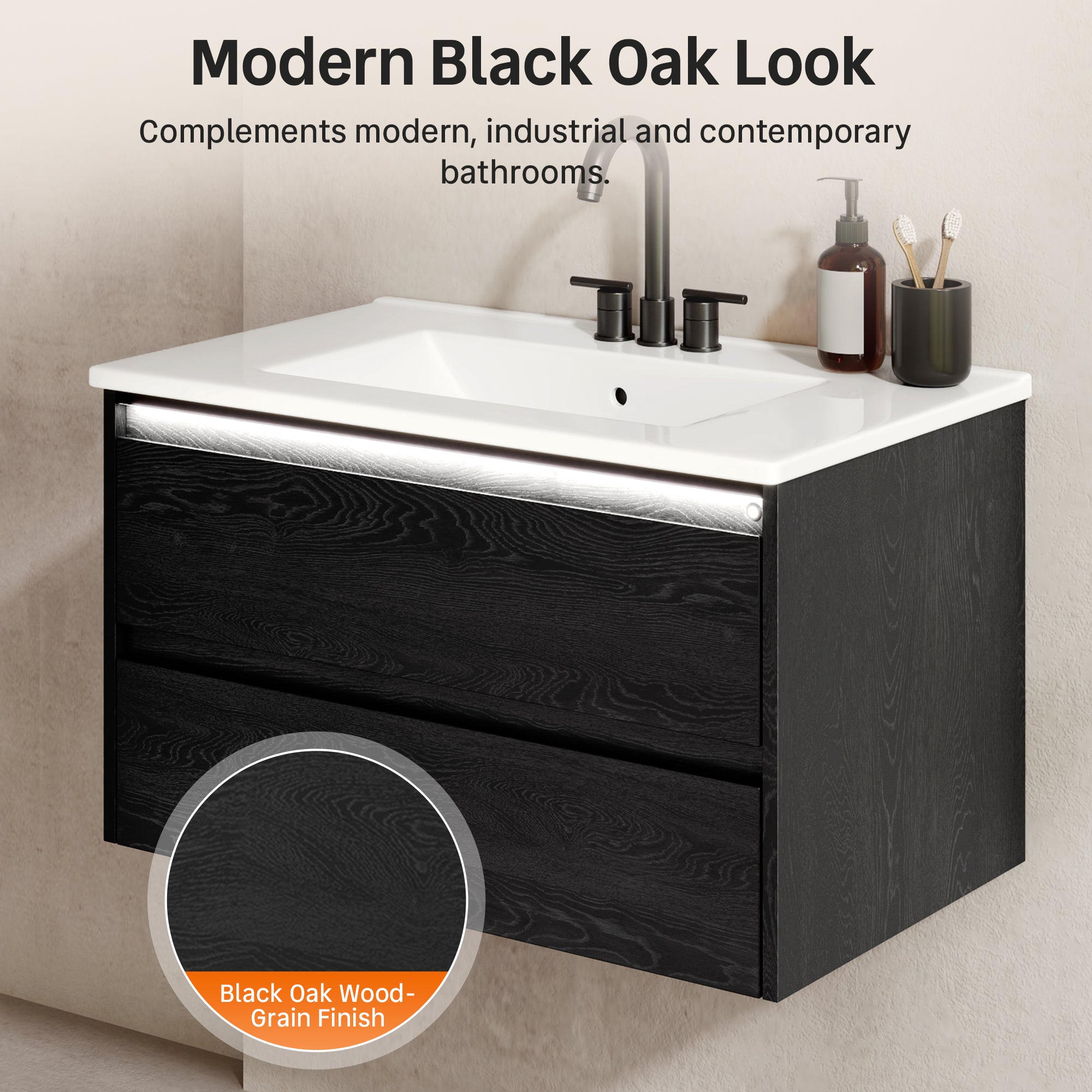 DeerValley DV-1BV0601B Shaker Bathroom Vanity, Integrated Sink & Space-Saving