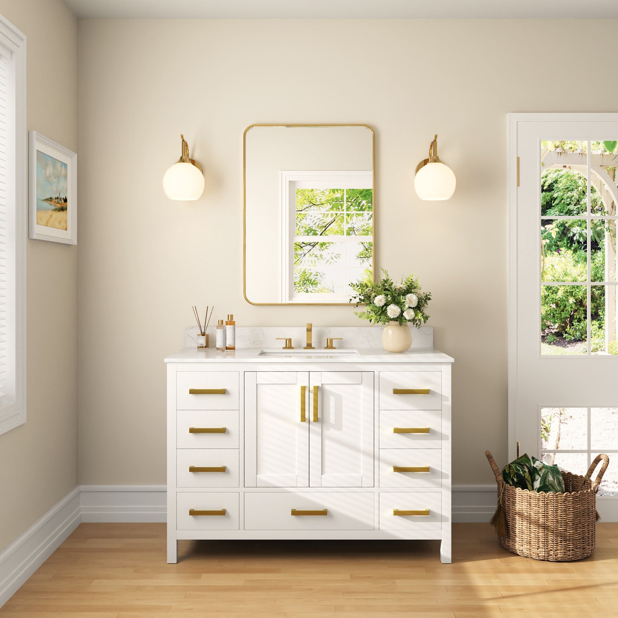 48" Rectangular Bathroom Vanity, with Ceramic Sink Top Set-up