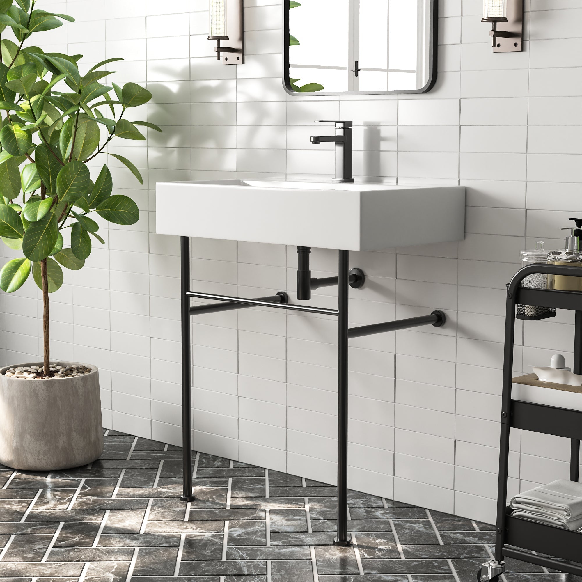 30" Rectangular Console Bathroom Sink, Single Faucet Hole
