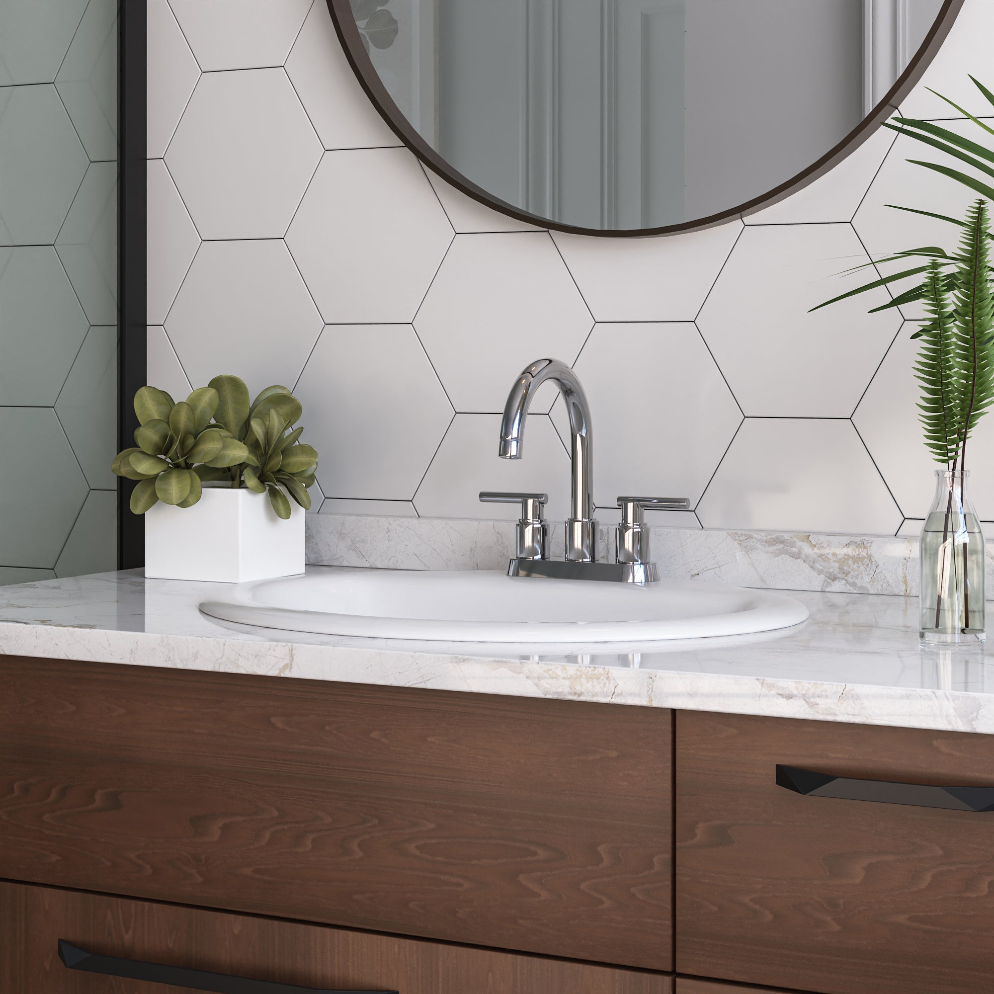 16.94" Round Drop-in Bathroom Sink, Overflow Hole