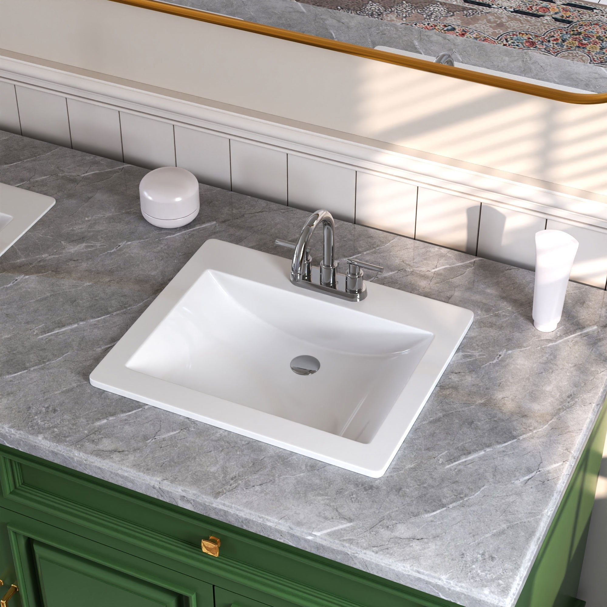 17.72" Rectangular Drop-in Bathroom Sink, Overflow Hole