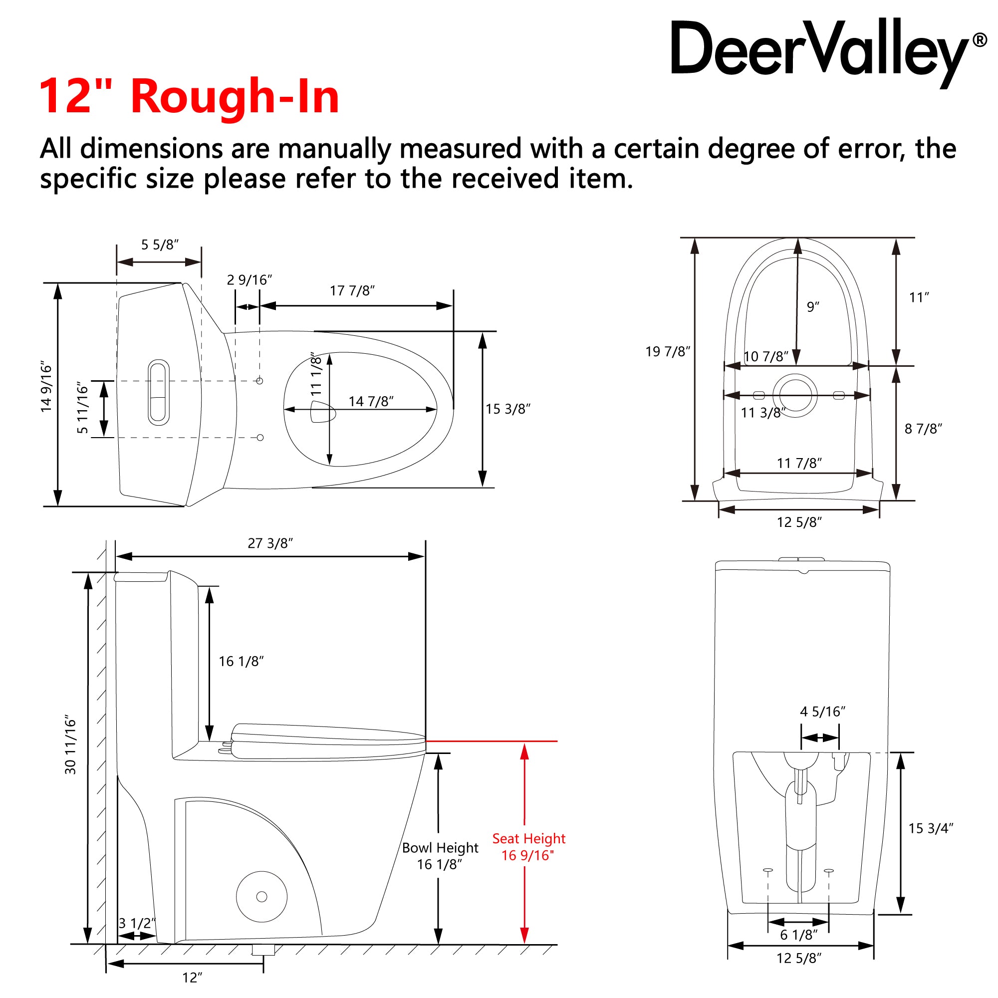 DeerValley DV-1F0027 One-piece Toilets Fan Shape Seamless Anti-Bacterial Quiet Comfort